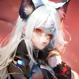 Red eyes, black cat ears, white hair