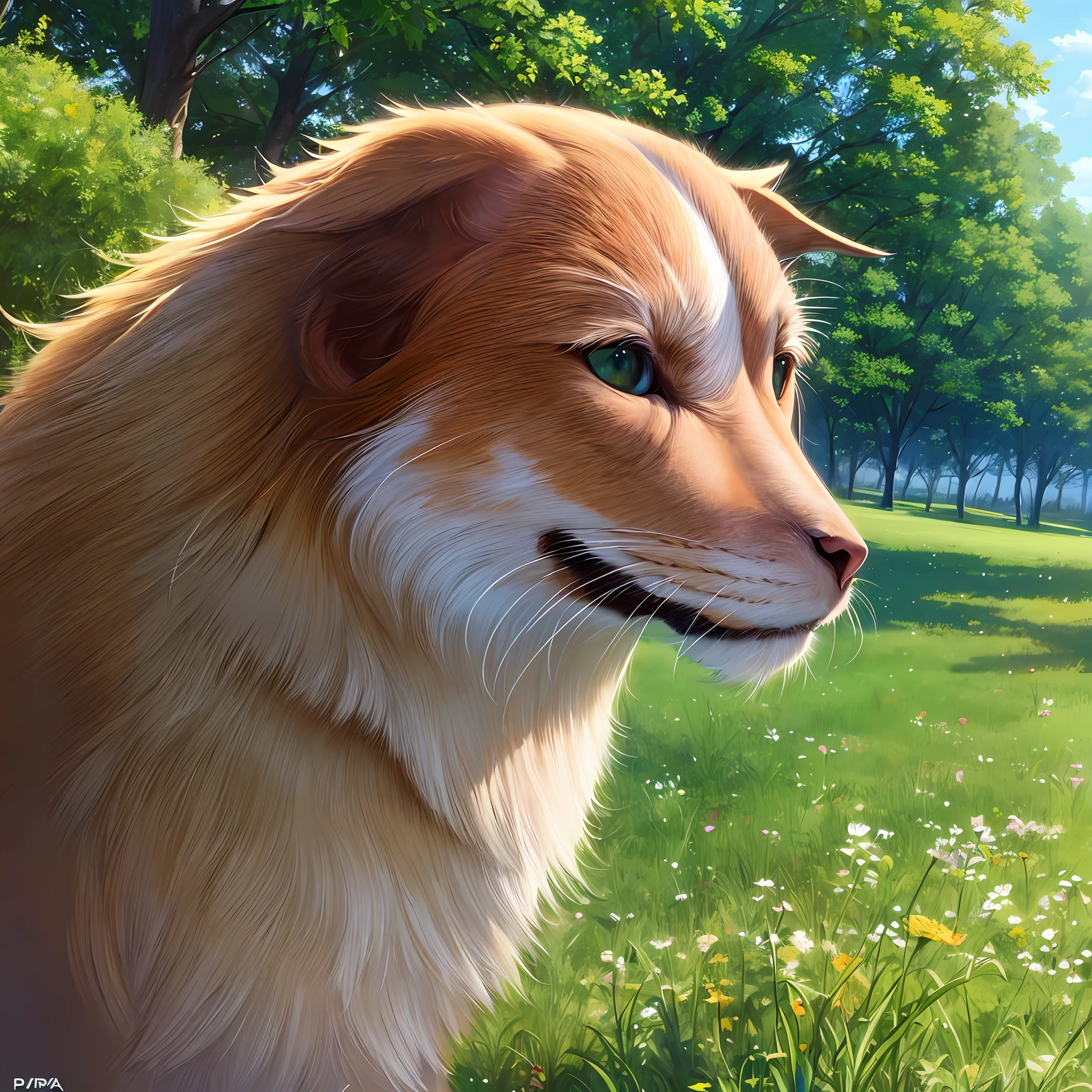drawing, 4k, best quality, real, masterpiece, nature, pampa, photo realism, details, nature, green grass, good wind, san Bernardo big, well cared for, happy, nature, clean --auto --s2