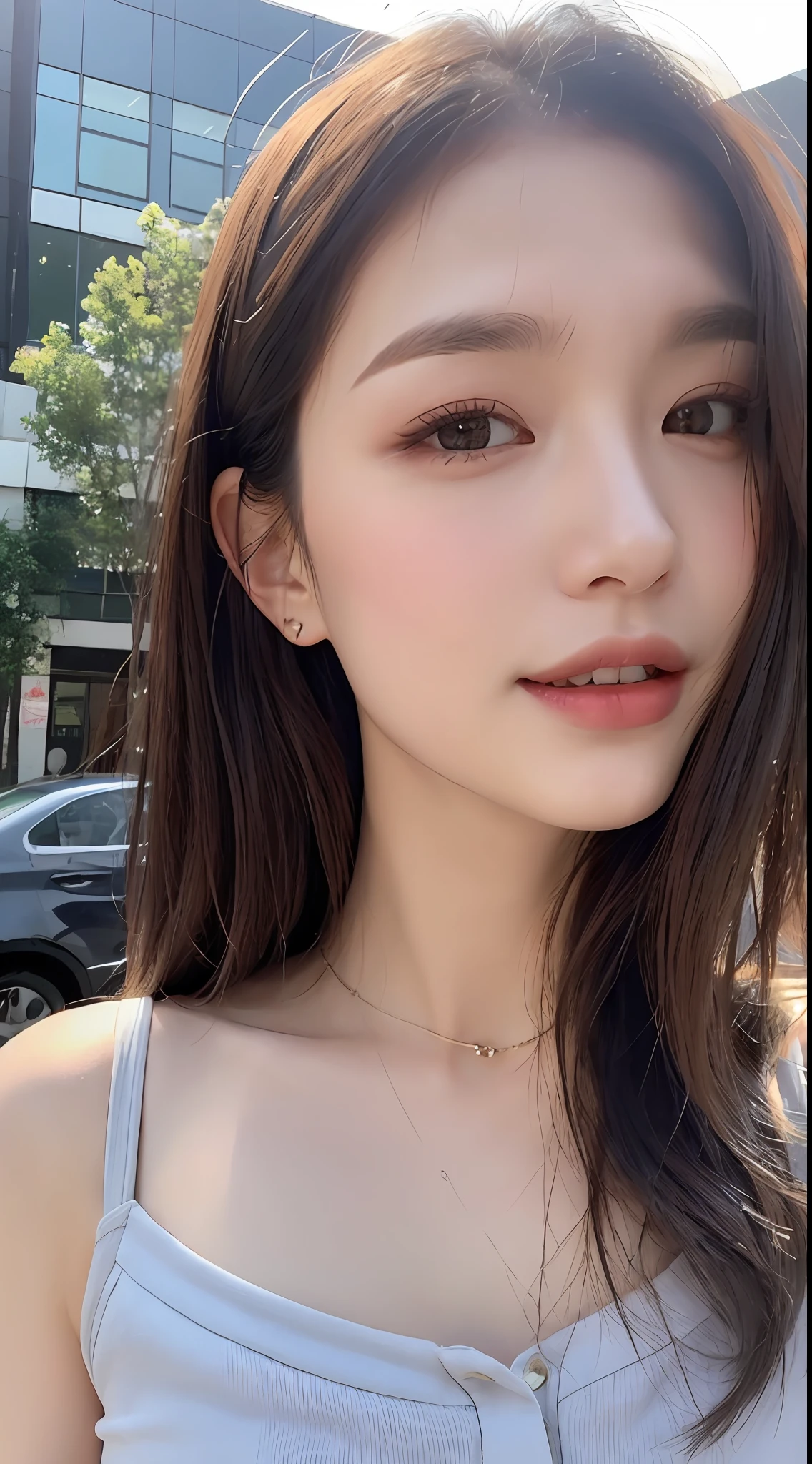 ((Top Quality, 8K, Masterpiece: 1.3)), Focus: 1.2, Perfect Beauty: 1.4, Astock: 1.2, ((Layered Hairstyle, Breasts: 1.2)), (Wet Clothes: 1.1), (Sunset, Street: 1.3), Halfway Flower Dress: 1.1, Highly Detailed Face and Skin Texture, Narrow Eyes, Double Eyelids, Whitening Skin, Long Hair, (Shut Up: 1.3), Smile, Beauty Unreal, Hairstyle Design