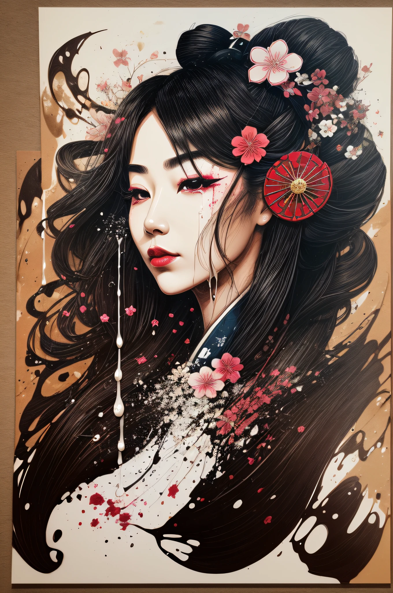 smudge art,cores pasteis(1geisha)drips,melt,flowers background