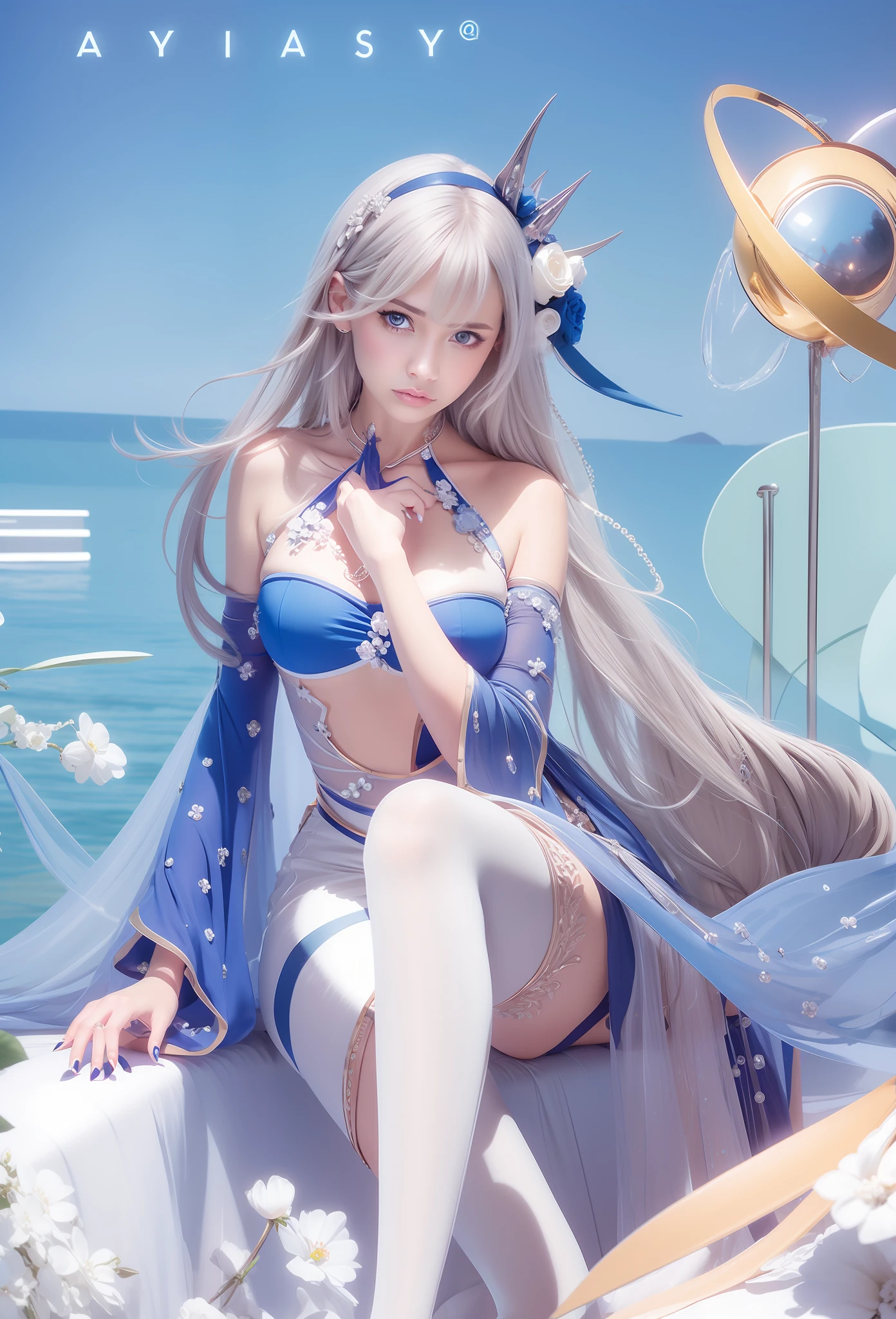Blue nails, fix all thing, Serious expression, best quality