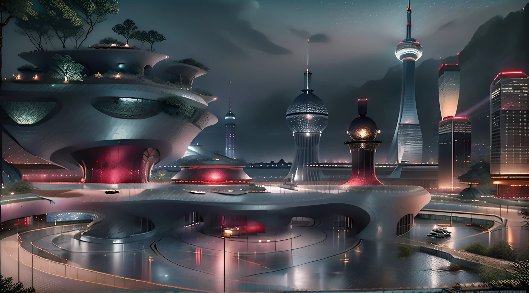 (City Night View, Huangpu River Boat Night View, Boat Lamp Decoration, Palace Shape, Dragon Boat Shape, Ever-changing, Huangpu River Flow Ribbon, Tall Buildings Like Diamonds, Tall Buildings Various, Tall Buildings Set on Ribbons, Oriental Pearl TV Tower, Conical Tower, Upper and Lower Sphere Composition, Steel Frame Support)