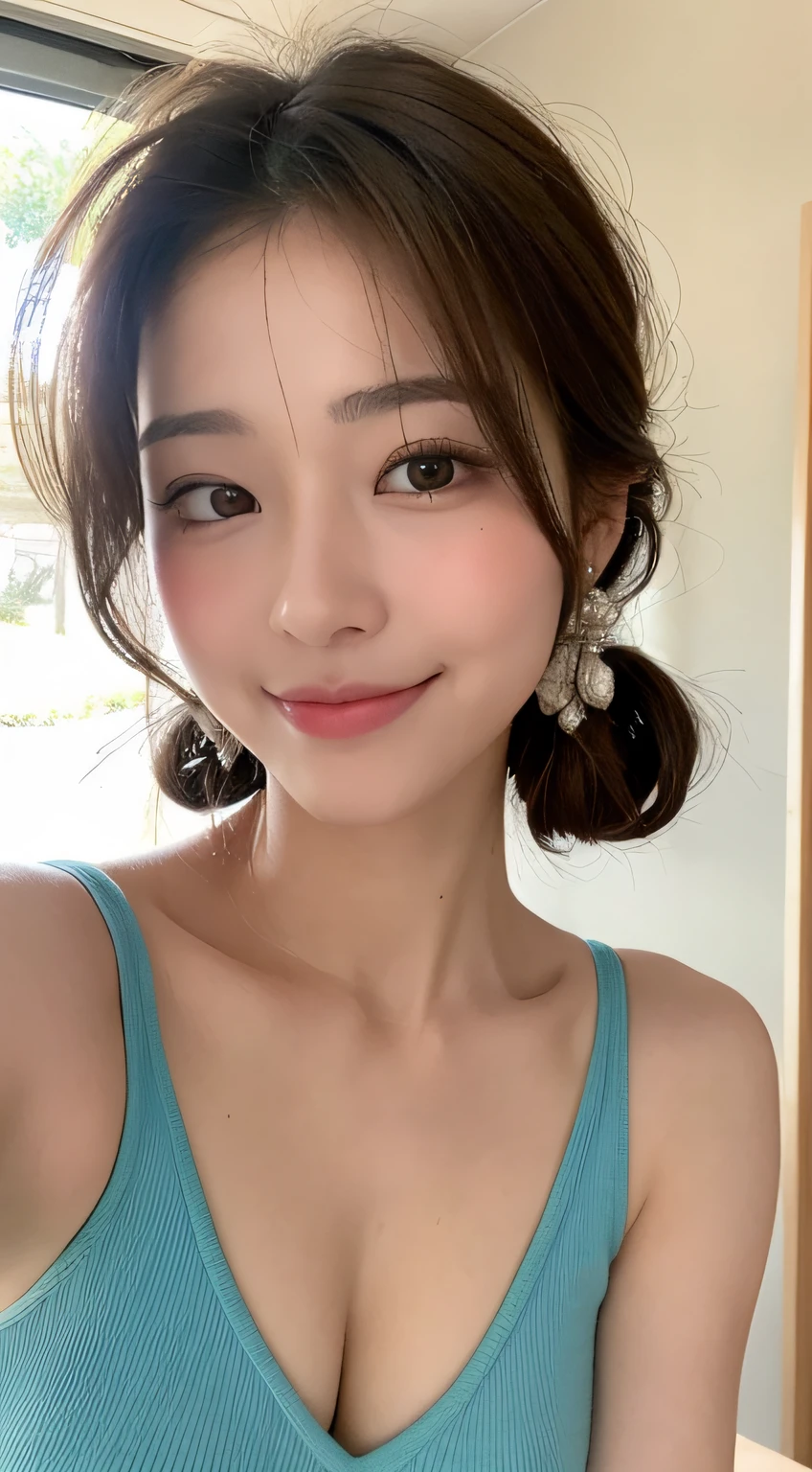 ((Best Quality, 8K, Masterpiece: 1.3)), 1girl, Slim Abs Beauty: 1.3, (Hairstyle Casual, :1.2), Sexy dress, super fine face, Delicate eyes, Double eyelids, smile. Take pictures in cute poses, very low figure, small waist, big breasts, close-up, close-up, beautiful background