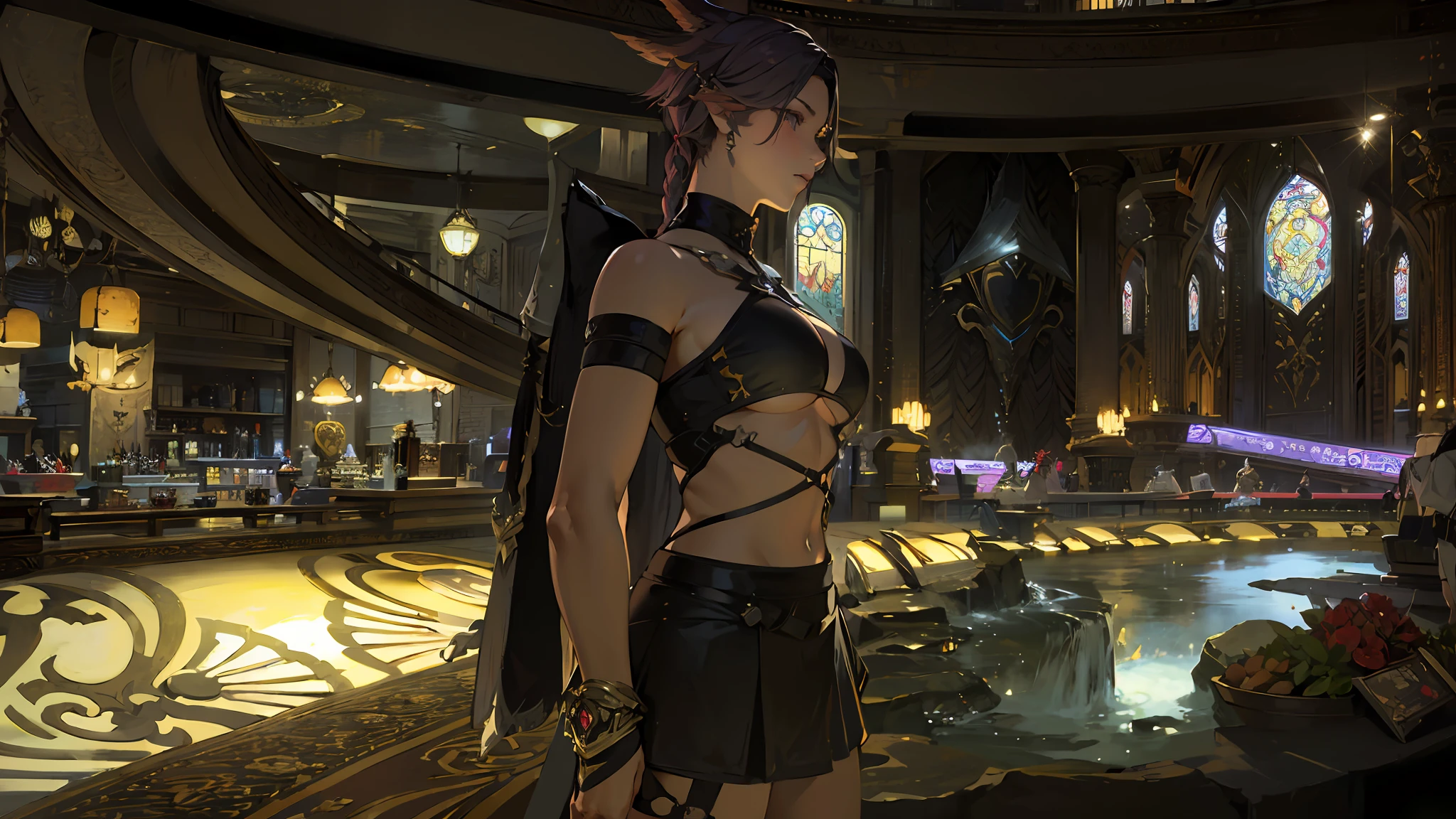 a close up of a screenshot of a female character in a video game, final fantasy 1 4 screenshot, final fantasy 14 sharp, final fantasy 14 style, tranding on pxiv, final fantasy 1 4, ffxiv heavensward, ffxiv, final fantasy xiv, an epic majestical degen trader, armoured bikini big breasts , trending on pxiv