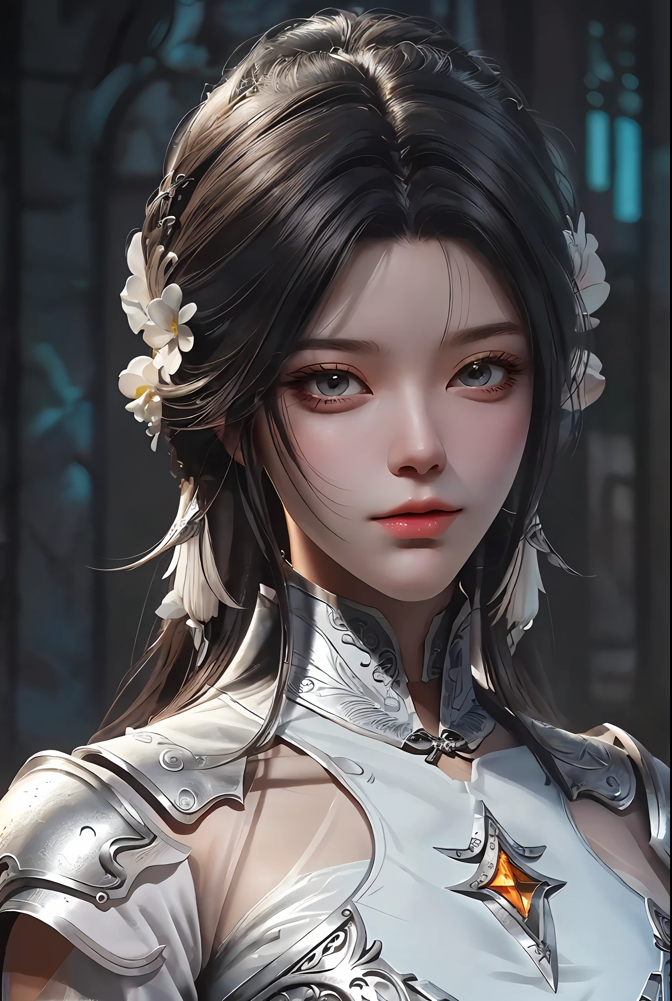 a close up of a woman in a silver and white dress, chengwei pan on artstation, by Yang J, detailed fantasy art, stunning character art, fanart best artstation, epic exquisite character art, beautiful armor, extremely detailed artgerm, detailed digital anime art, artgerm on artstation pixiv, armor girl, white hair