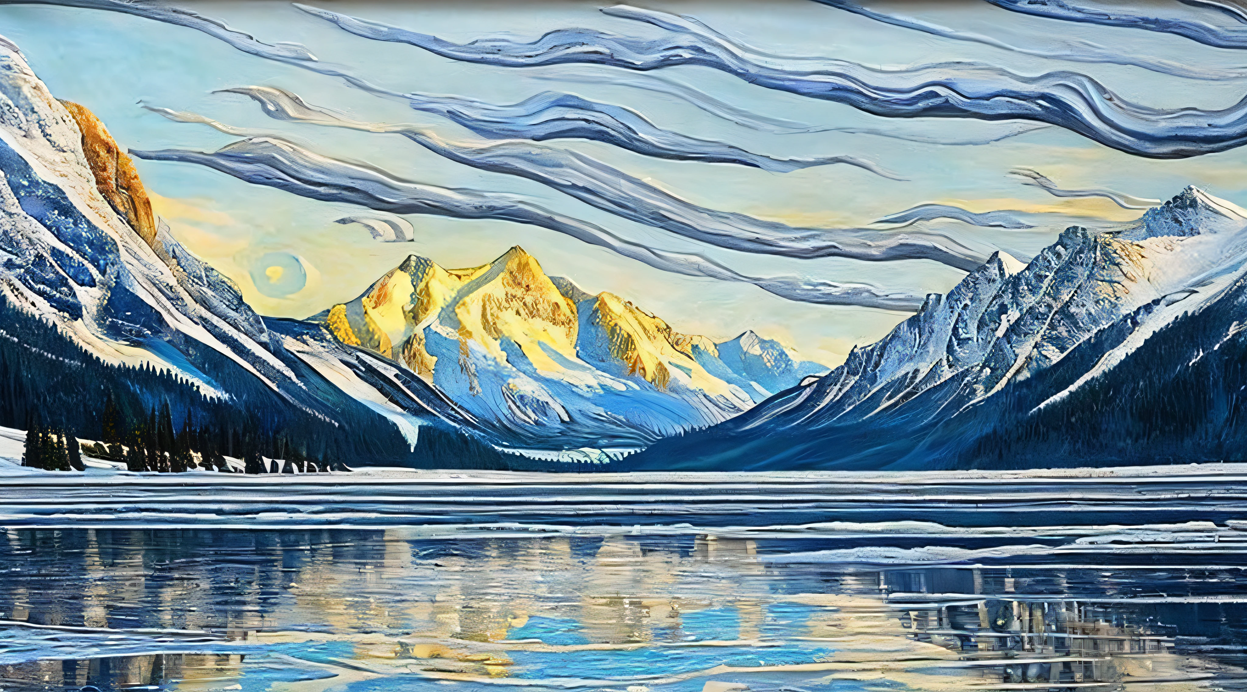 A mesmerizing digital painting that brings the Ice Age to life in the iconic style of Vincent van Gogh. The artwork showcases the frozen landscape of that era, with towering glaciers, snow-covered mountains, and prehistoric creatures roaming amidst the icy terrain. The vibrant and expressive brushstrokes, reminiscent of van Gogh's signature style, imbue the scenery with a sense of movement and emotion. The colors, textures, and composition pay homage to the masterful artistry of van Gogh, creating a captivating fusion of history and artistic brilliance. This visually stunning piece is perfect for those who appreciate the beauty of the Ice Age era and the timeless art of van Gogh.