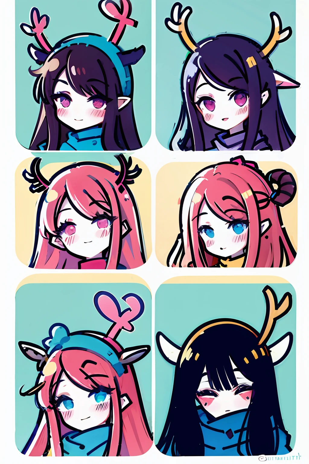 A cartoon girl with deer head and scarf, short antlers, deer ears, cute, anthropomorphic deer female, anthropomorphic female deer, cute horns, [[[[[laughs]]]], meme, cute, antlers on the head, by Kanbun master, loli, 🍁 🍂 cute characters
