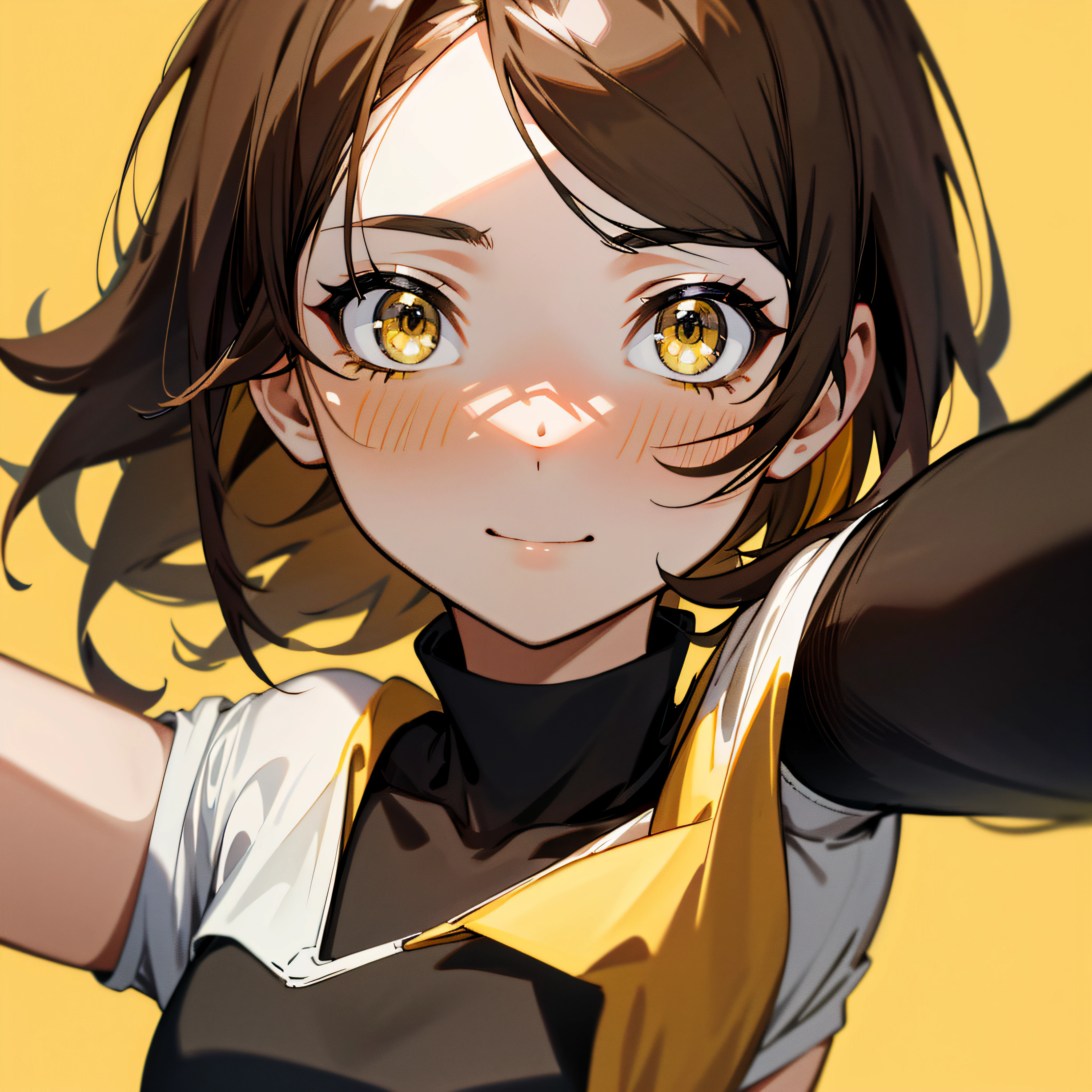 anime style, girl with short brown hair, green eyes, seductive smile --auto