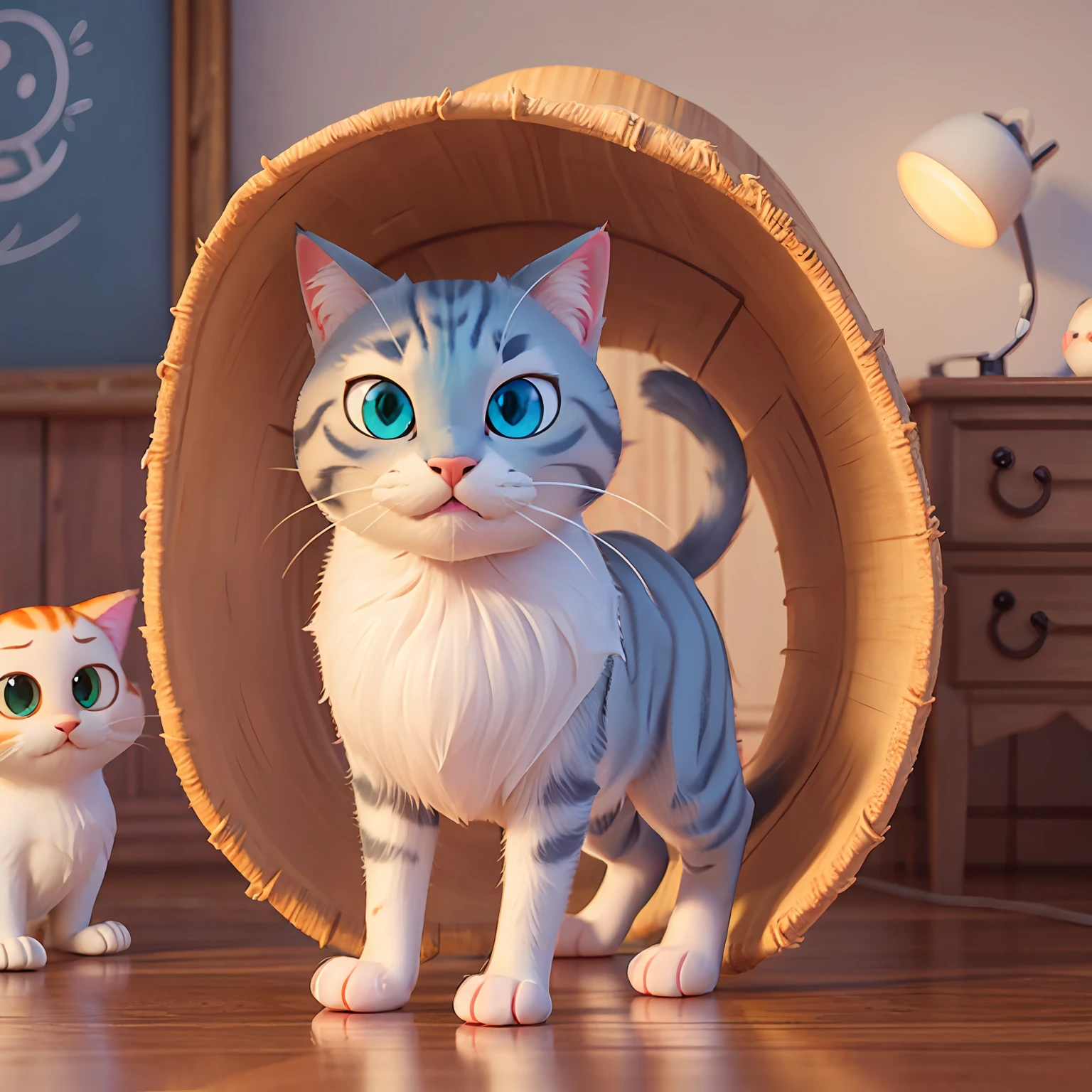 adorable cute cat in pixar style, Disney style, pixar animation, character design, renderman, cozy lighting