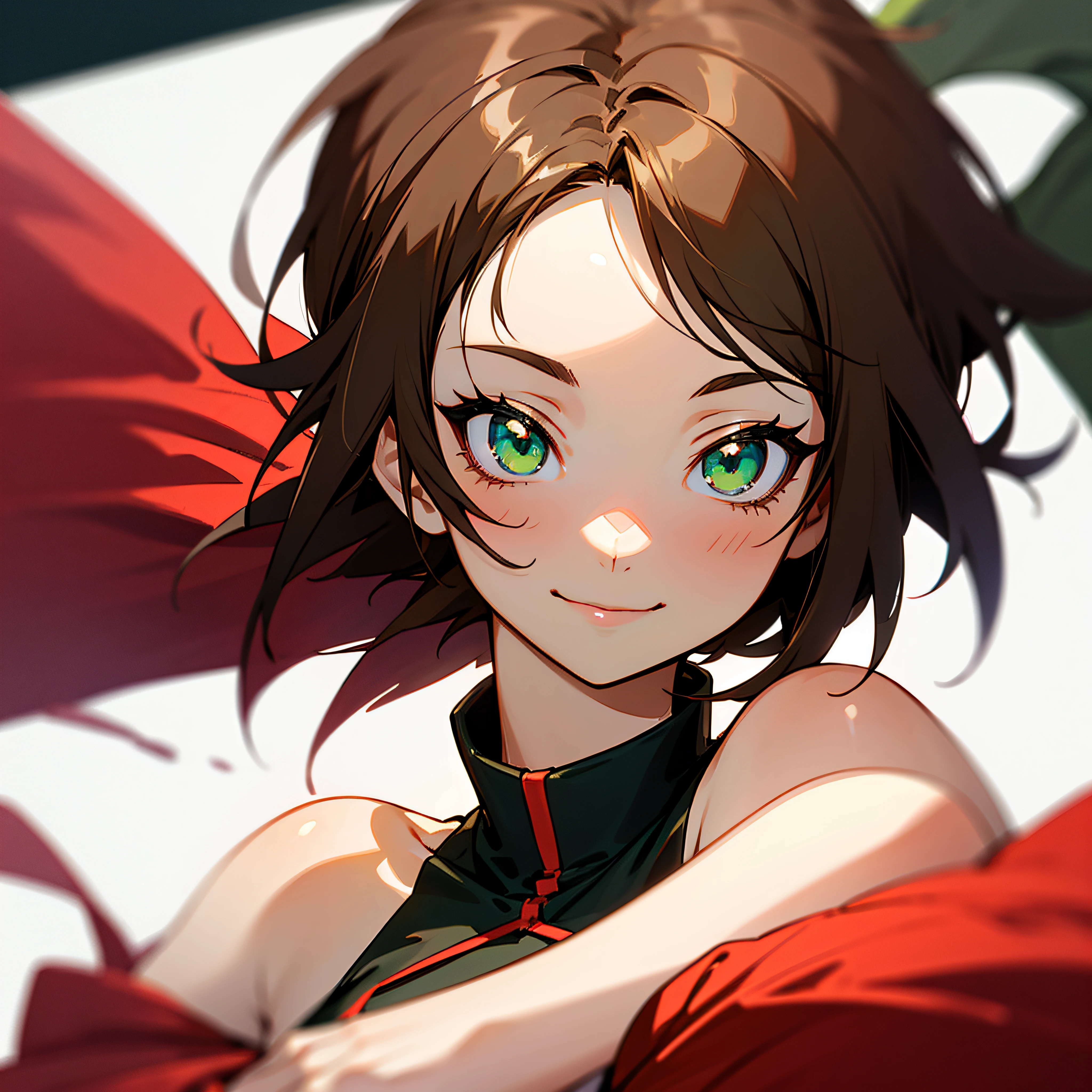 anime style, green eyes, girl with short brown hair, seductive smile --auto