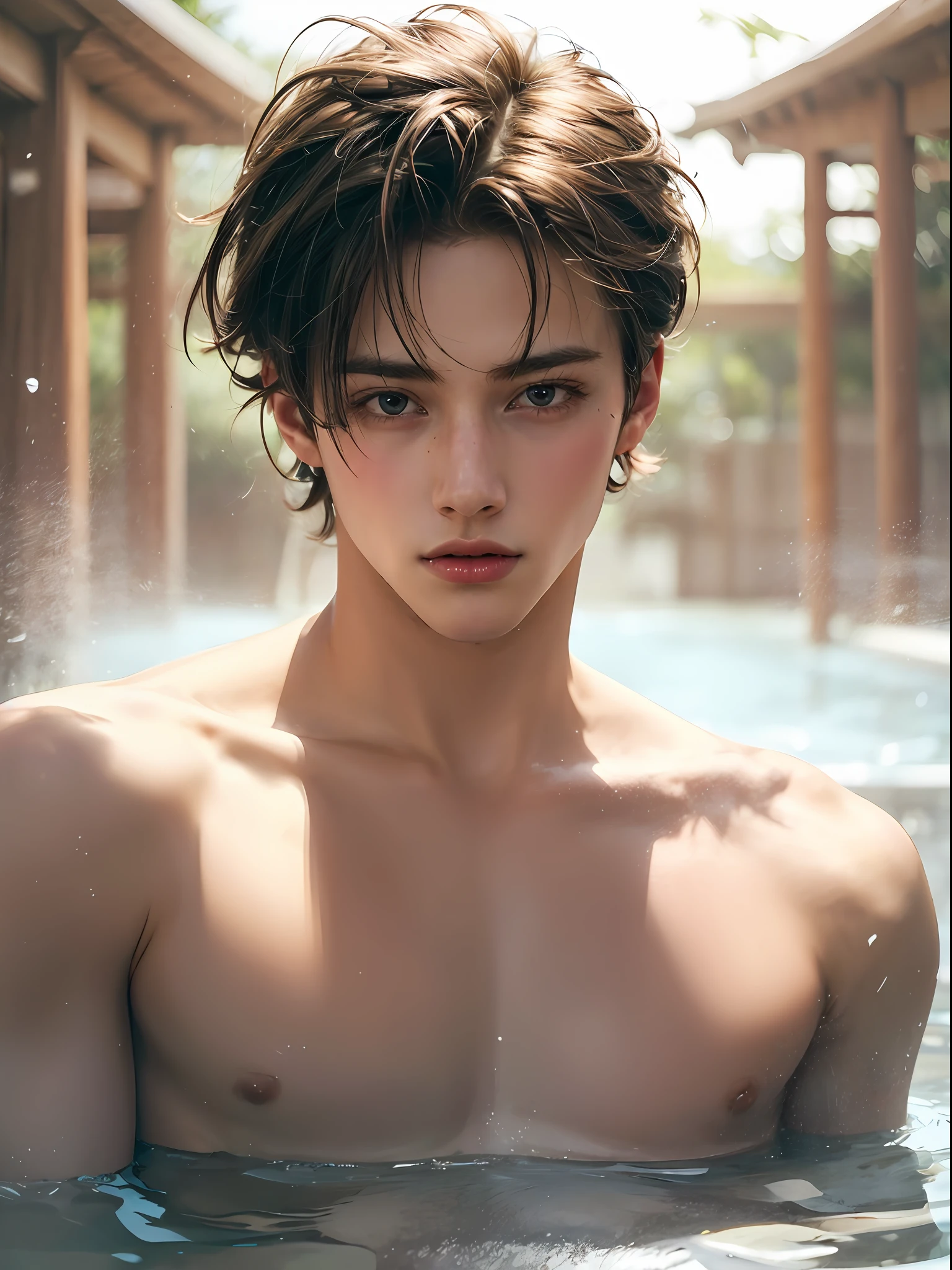 (masterpiece:1.3),(best quality:1.2),8k,absurdres,(extremely detailed:1.3),highestres,(1boy:1.2),portrait,half naked, short hair, very short hair,