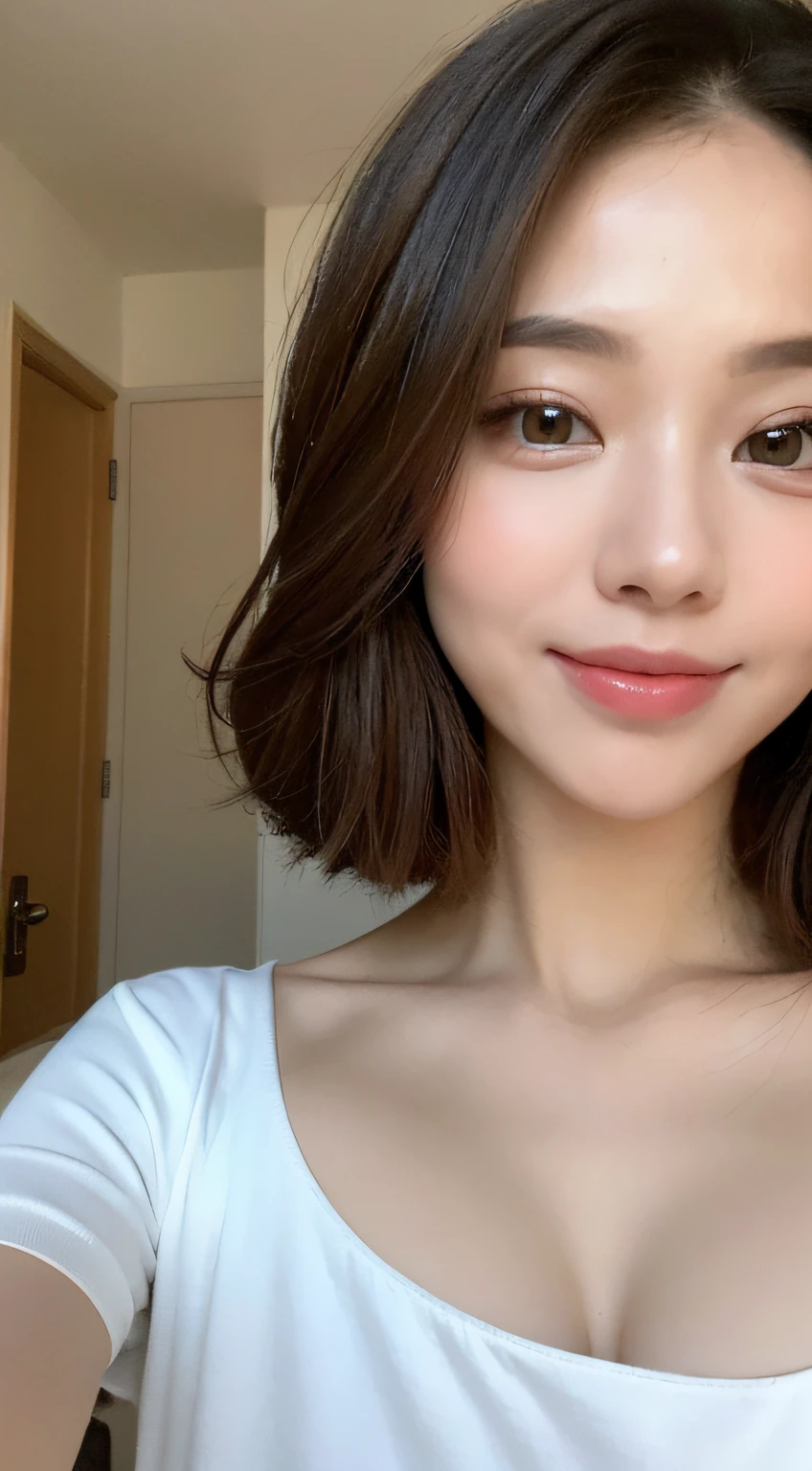 ((Best Quality, 8K, Masterpiece: 1.3)), 1girl, Slim Abs Beauty: 1.3, (Hairstyle Casual, :1.2), Sexy dress, super fine face, Delicate eyes, Double eyelids, smile. Take pictures in cute poses, very low figure, small waist, big breasts, close-up, close-up, beautiful background