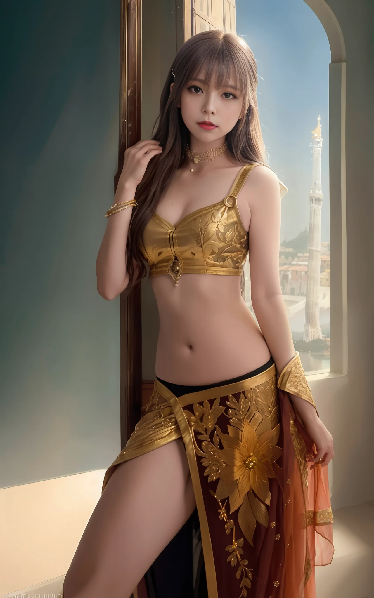 modelshoot style, (extremely detailed CG unity 8k wallpaper),full shot body photo of the most beautiful artwork in the world, stunningly beautiful photo realistic cute women intricately detailed costume, navel,princess eyes,(Leaning Tower Of Pisa background), professional majestic oil painting by Ed Blinkey, Atey Ghailan, Studio Ghibli, by Jeremy Mann, Greg Manchess, Antonio Moro, trending on ArtStation, trending on CGSociety, Intricate, High Detail, Sharp focus, dramatic, photorealistic painting art by midjourney and greg rutkowski