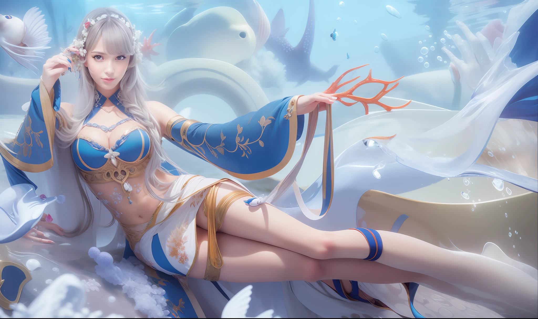 Beautiful face, smile, realistic, perfect, masterpiece, Sharp eyes, under sea