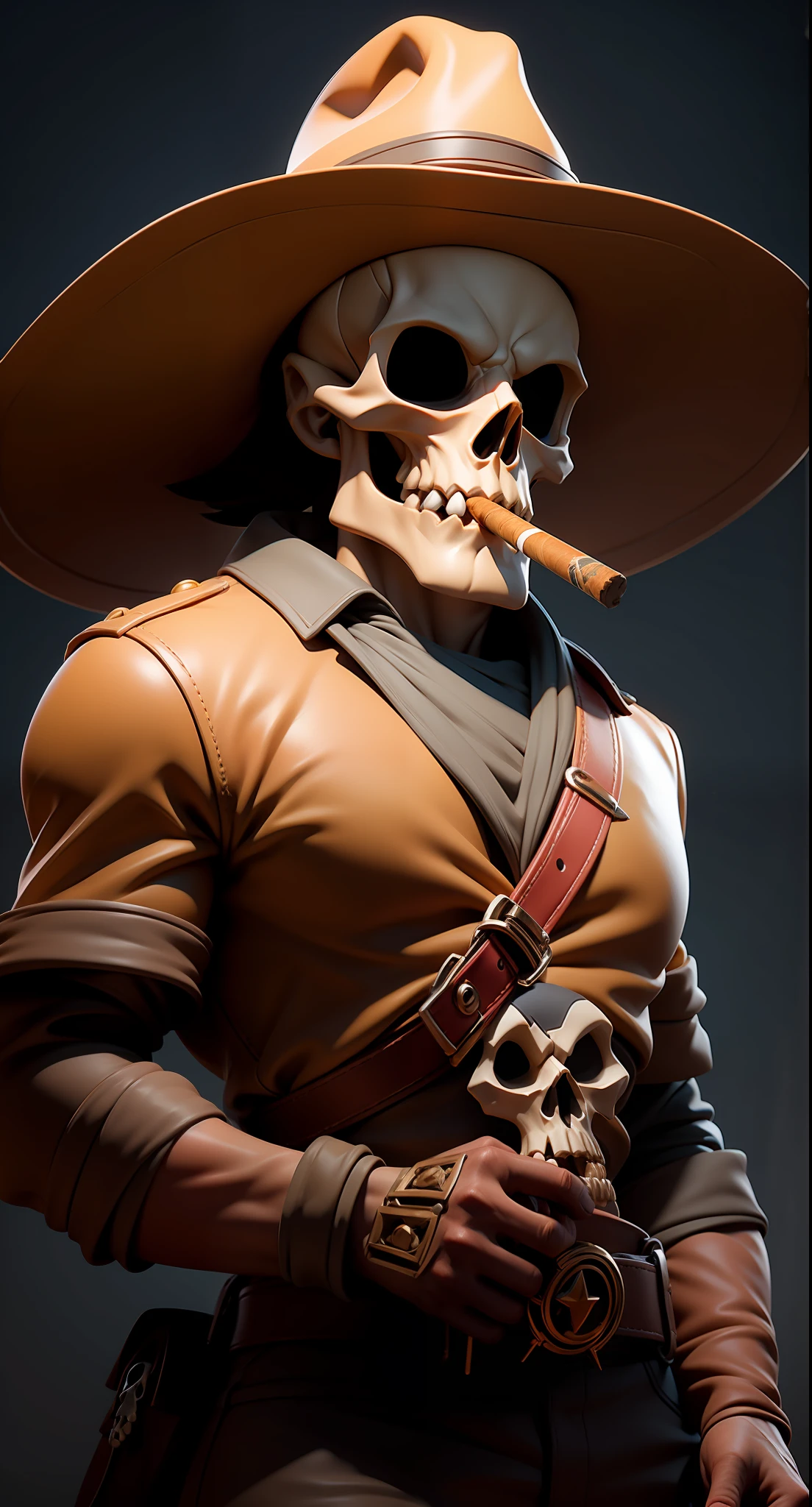 Skull skull wearing a Mexican hat, Mexican clothes, cigar in mouth, unreal engine 5, 8k.