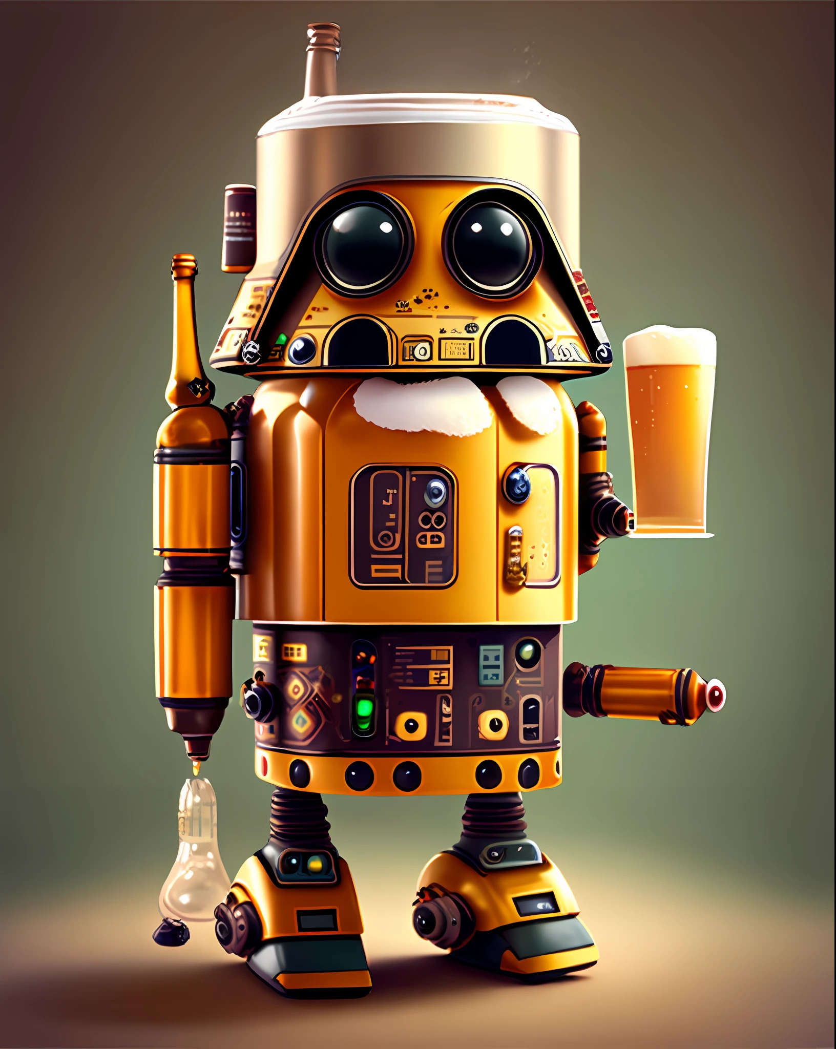 Adorable robot, in the style of star wars, serving beer
