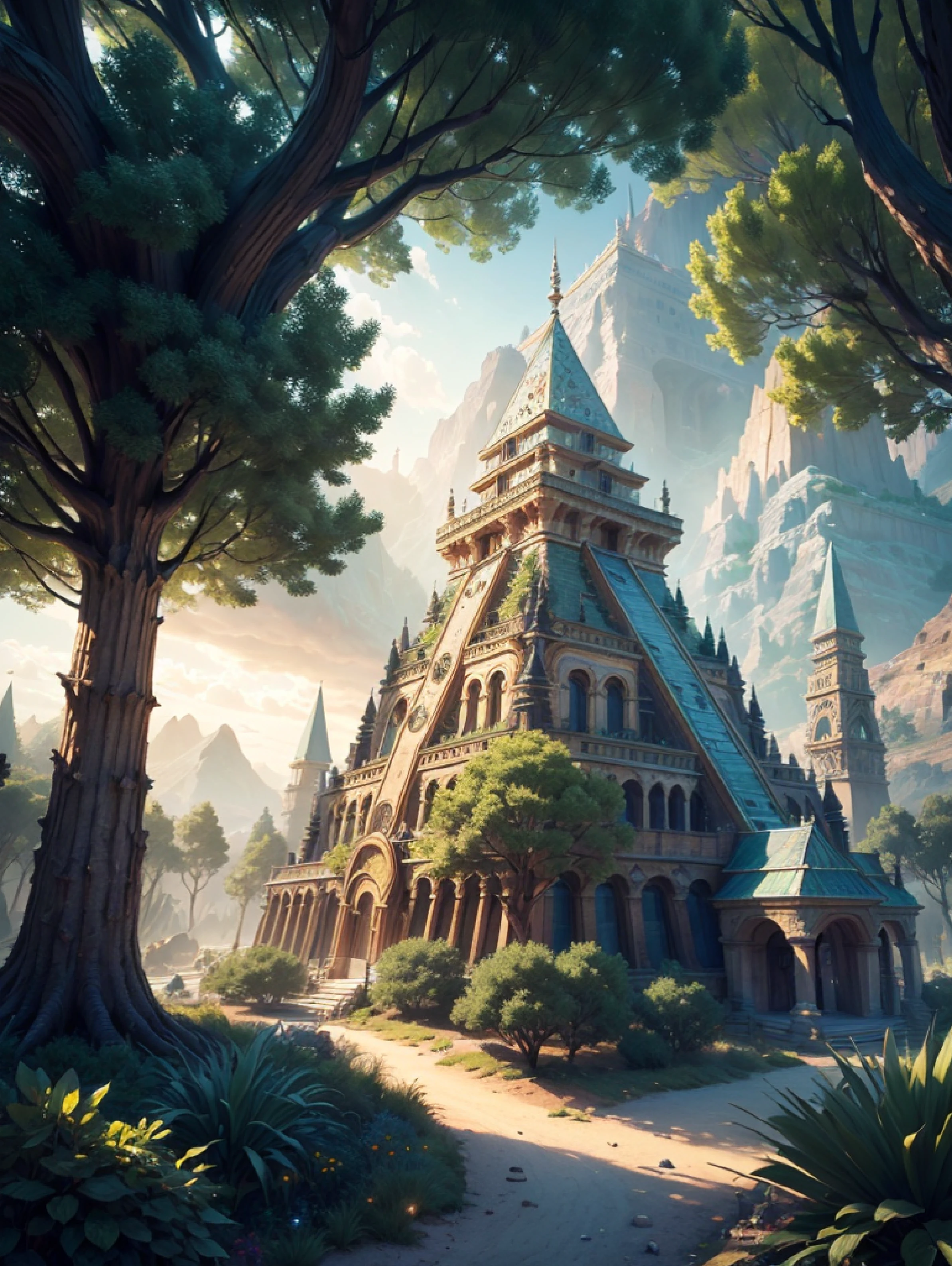 painting of a desert castle with a man walking in front of it, desert temple, ancient epic tower in the desert, somewhere in the desert sands, sand desert fantasy, in a futuristic desert palace, ancient ruins under the desert, city of dunes and temples of arrakis, sand and desert environment, by Amir Zand, detailed painting of the film dune, Desert City "1280 x 720"