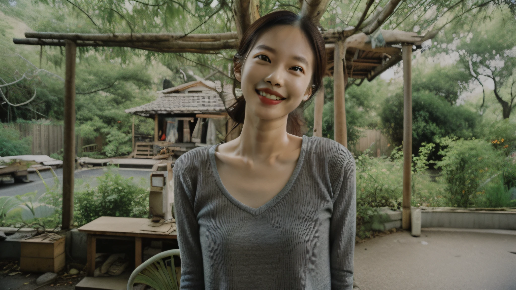 1girl, idol, model, depth of field, photo, film, face, skinny, smile, collarbone, teeth, movie, camisole, selfie, night,