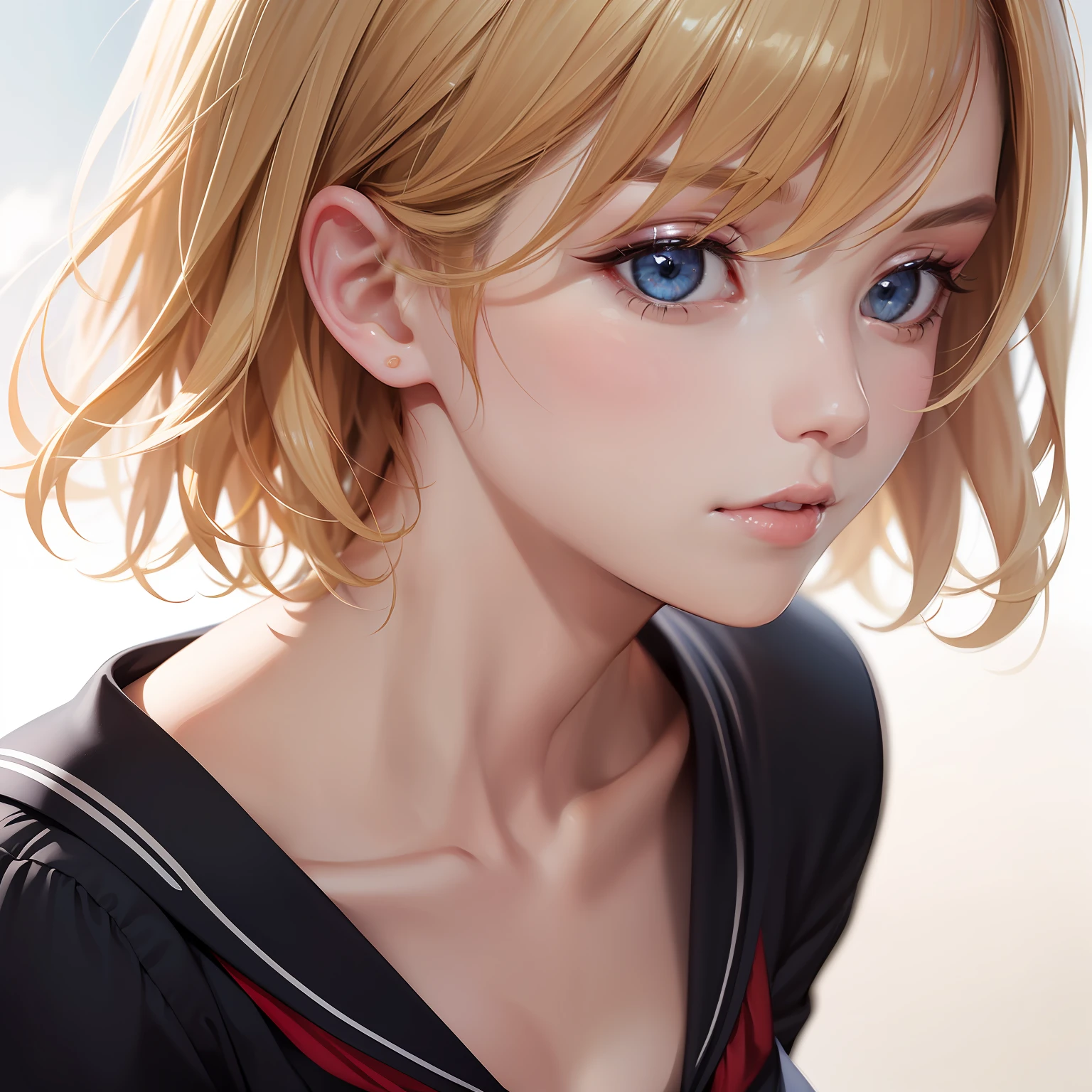(masterpiece:1.3), (8k, photorealistic, RAW photo, best quality: 1.4), (1girl), beautiful face, (realistic face), (soft blonde hair, short hair:1.3), Nice hairstyle,Realistic Eyes,Nice detail eyes,(Realistic Skin),Beautiful Skin,(Lingerie),(school uniform), Ridiculous,attractive,Ultra high Resolution,an ultra realistic,RAWExtremely detailed, golden proportions,全身写真