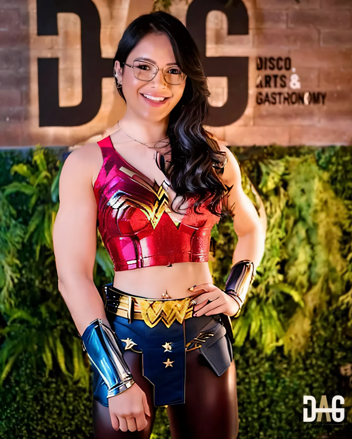 Place the body of the wonder woman, with the belly of sample the abdomen