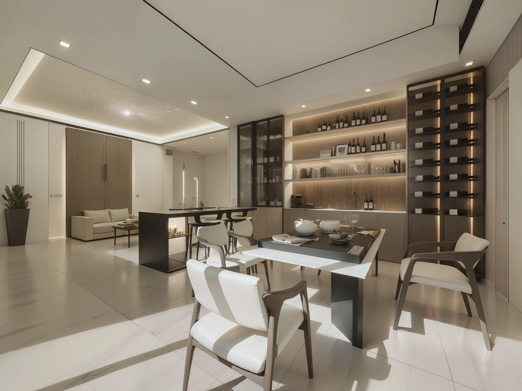 Without changing the layout and furniture position, Italian minimalist style, the scene is to turn on the lighting effect at night