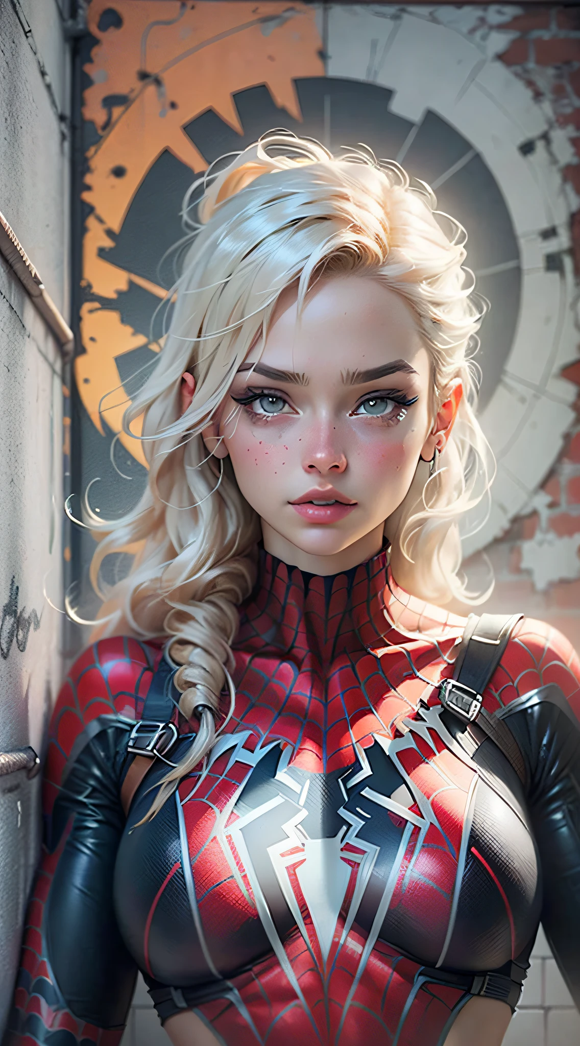 Beautiful woman detailed defined body using Spider-Man role-playing