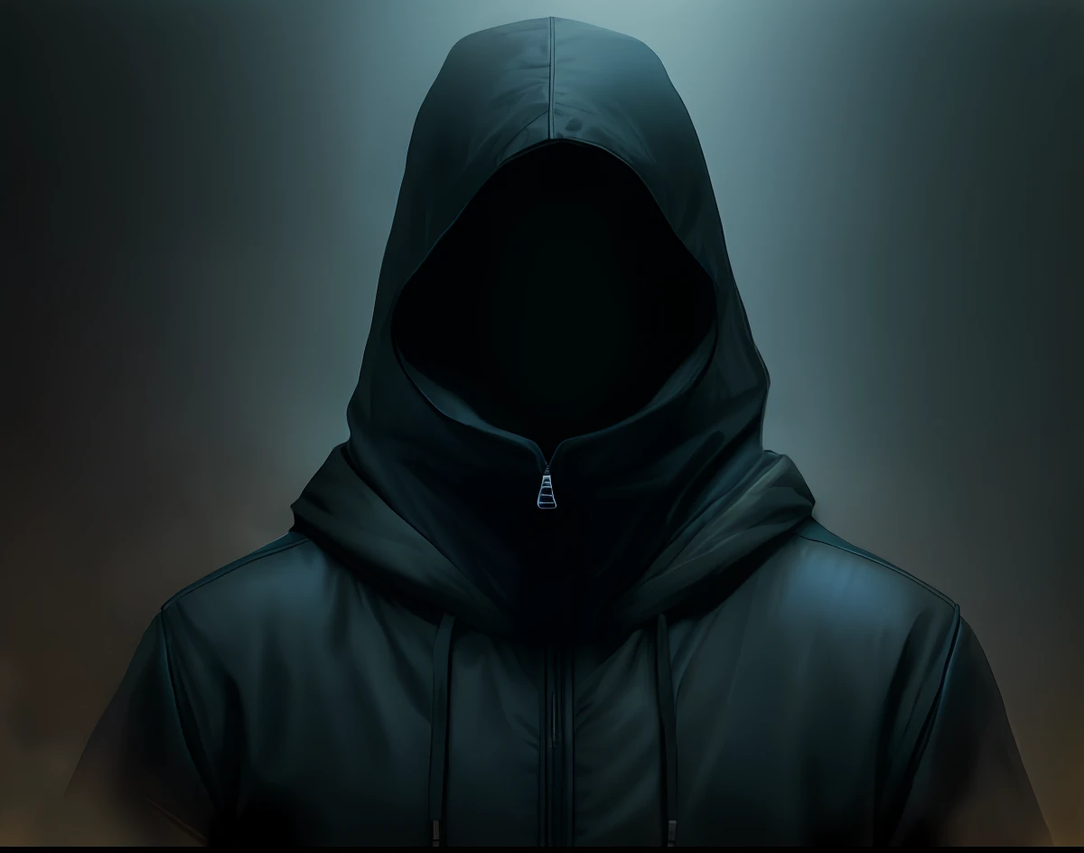 Person with hooded person, obscured, mysterious man, obscured face, black jacket, realistic photo, 8k, detailed, photo style watermark, 15% translucent