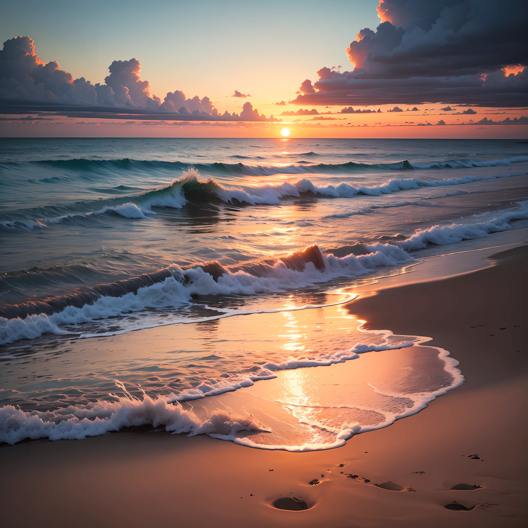 "Sunset on the beach, vibrant colors, tranquil atmosphere." --auto