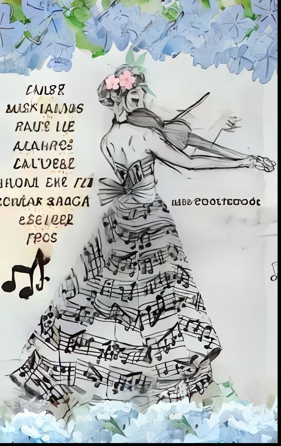 there is a drawing of a woman in a dress with musical notes, by Nándor Katona, music is life, drawing, d, by Almeida Júnior, by Estuardo Maldonado, background pasagem in high definition