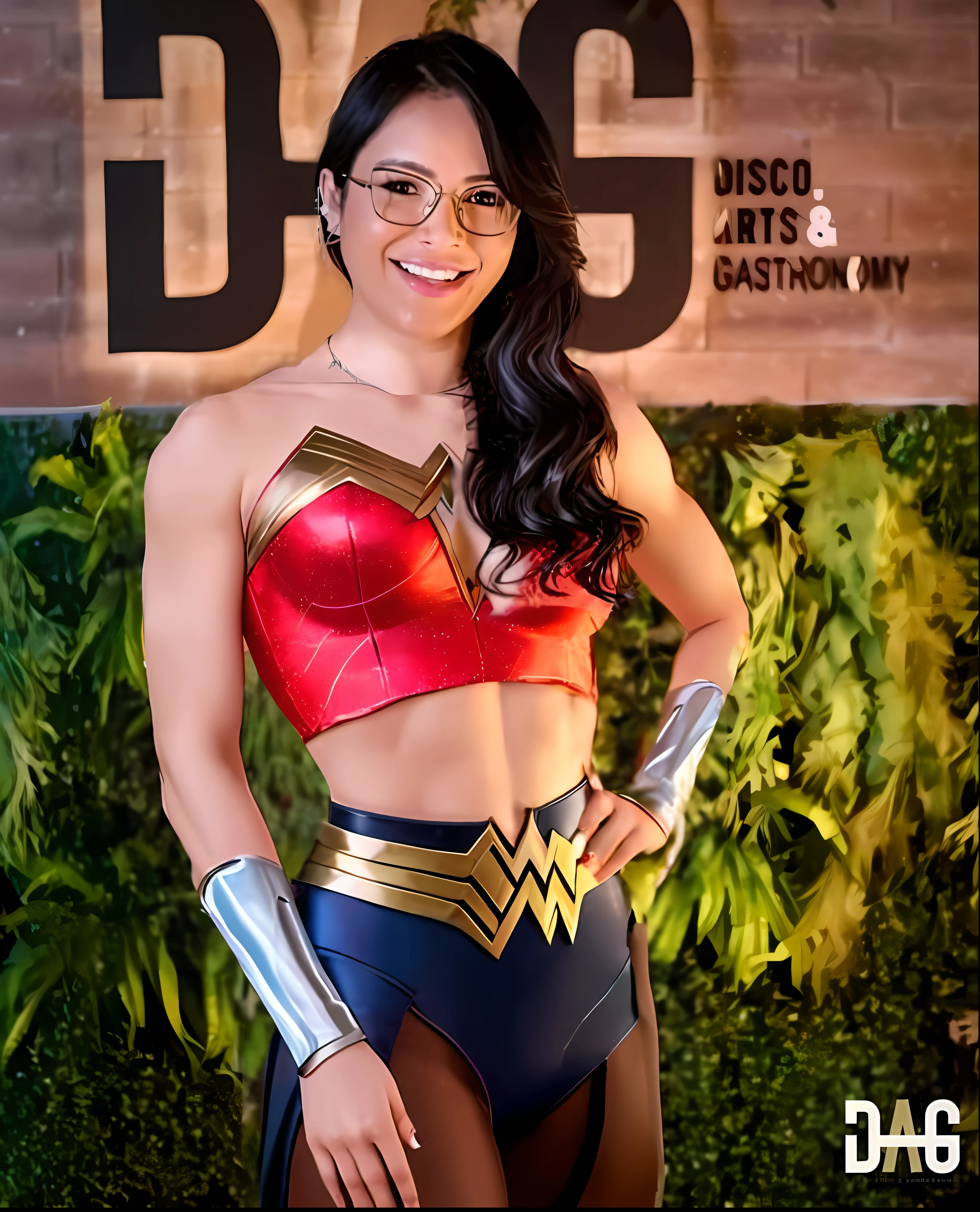 Put the body of Wonder Woman very realistic, showing the very strong abdomens, with strong and defined shoulders