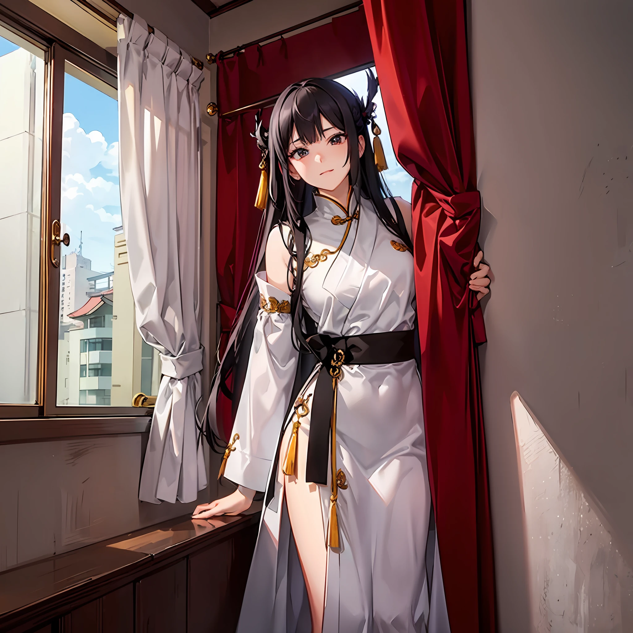 Xieyang leans alone on the West Building. Harukayama is just right for the curtain hook. --auto