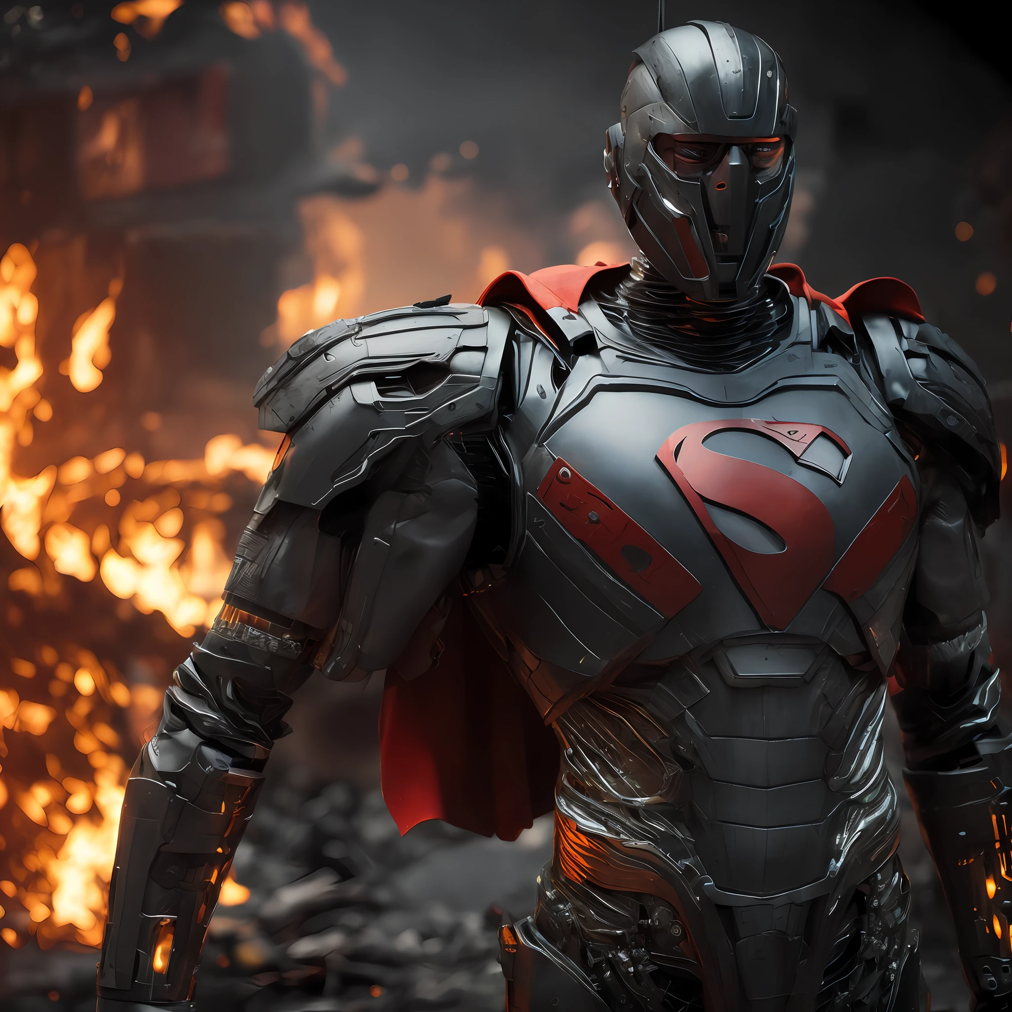 SeaArt Txt2Img Robot 11:36:4. Superman of the future with metal armor, accessories in armor,totally black, full body, high definition, cinematic, 3d photo, realistic details, destruction around, bandit, detailed metallic armor, award-winning photo, masterpiece, high quality, evil smile, by Lee Jeffries Nikon D850 film stockphoto 4 camera kodak portra 400 lens f1.6 rich colors hyper realistic texture dramatic lighting unrealengine trend in artstation cinestill 800, burning buildings around, View from the bottom up, --auto