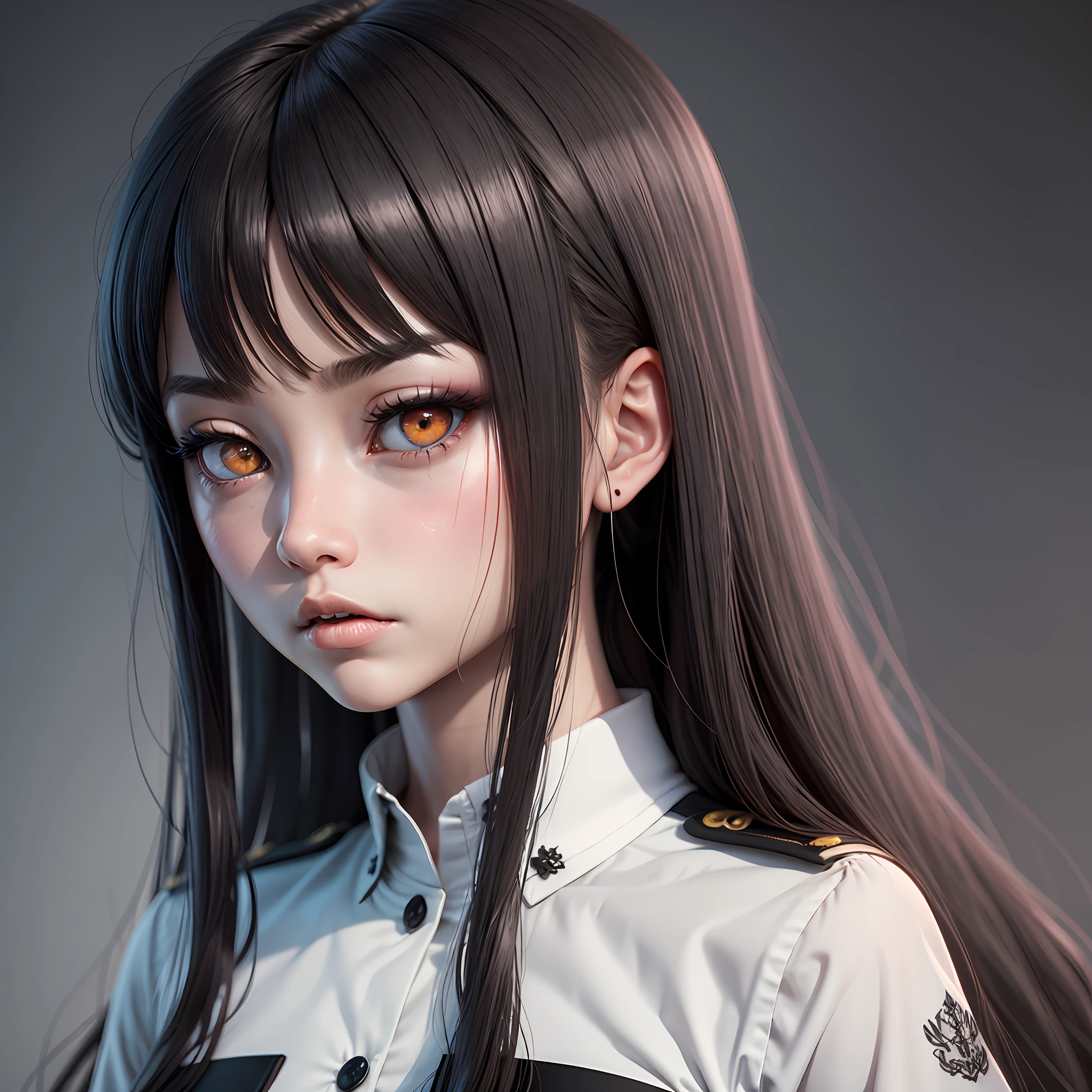 girls with tomie character,white eyes,long black hair,uniform,japanese,black color,sad,devil vibes,3D,4k,upscales --auto --s2