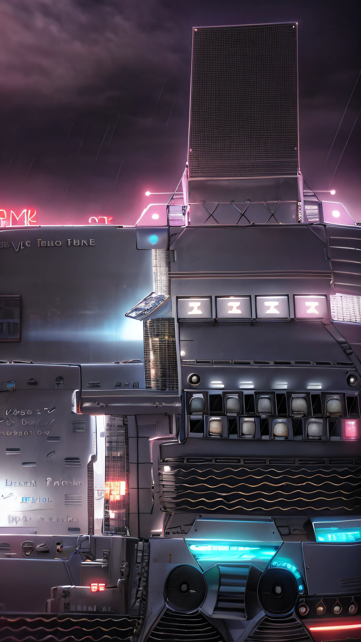a futuristic insanely clever nuclear power plant, inticate details, year 2120 showcasing a masterpiece of detailed design, ultra realistic, depth of field, octane render, raining, stormy nights