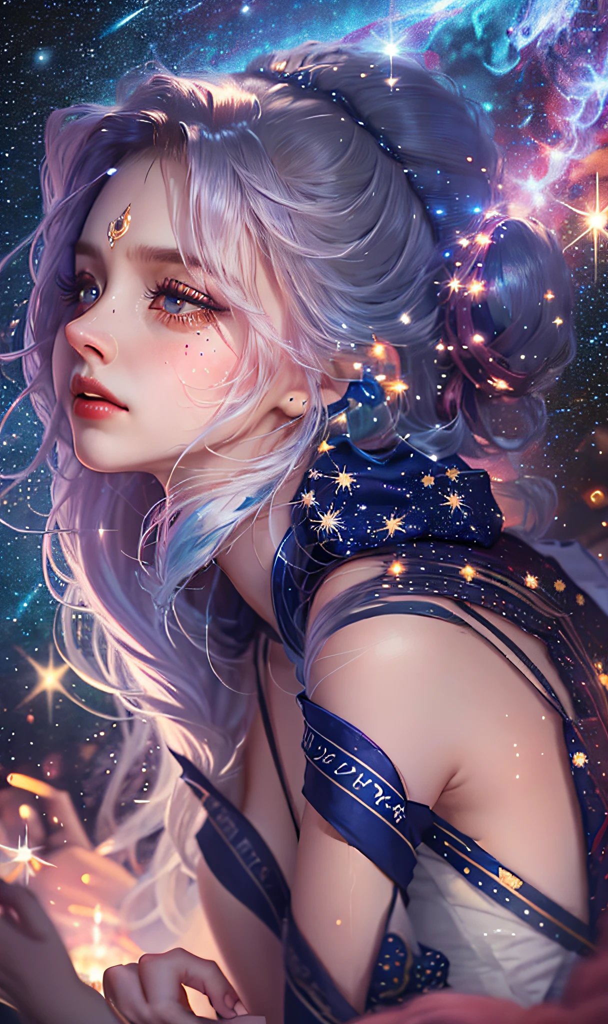 Cancer: Zodiac sign, girly, starry sky, slim body, 8k, sensitive, emotional, warm, nourishing others, sentimental, emotional.