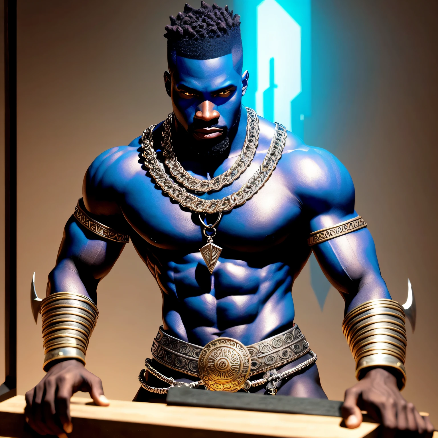 (realistic)lamp genie outfit, picture man face above --auto