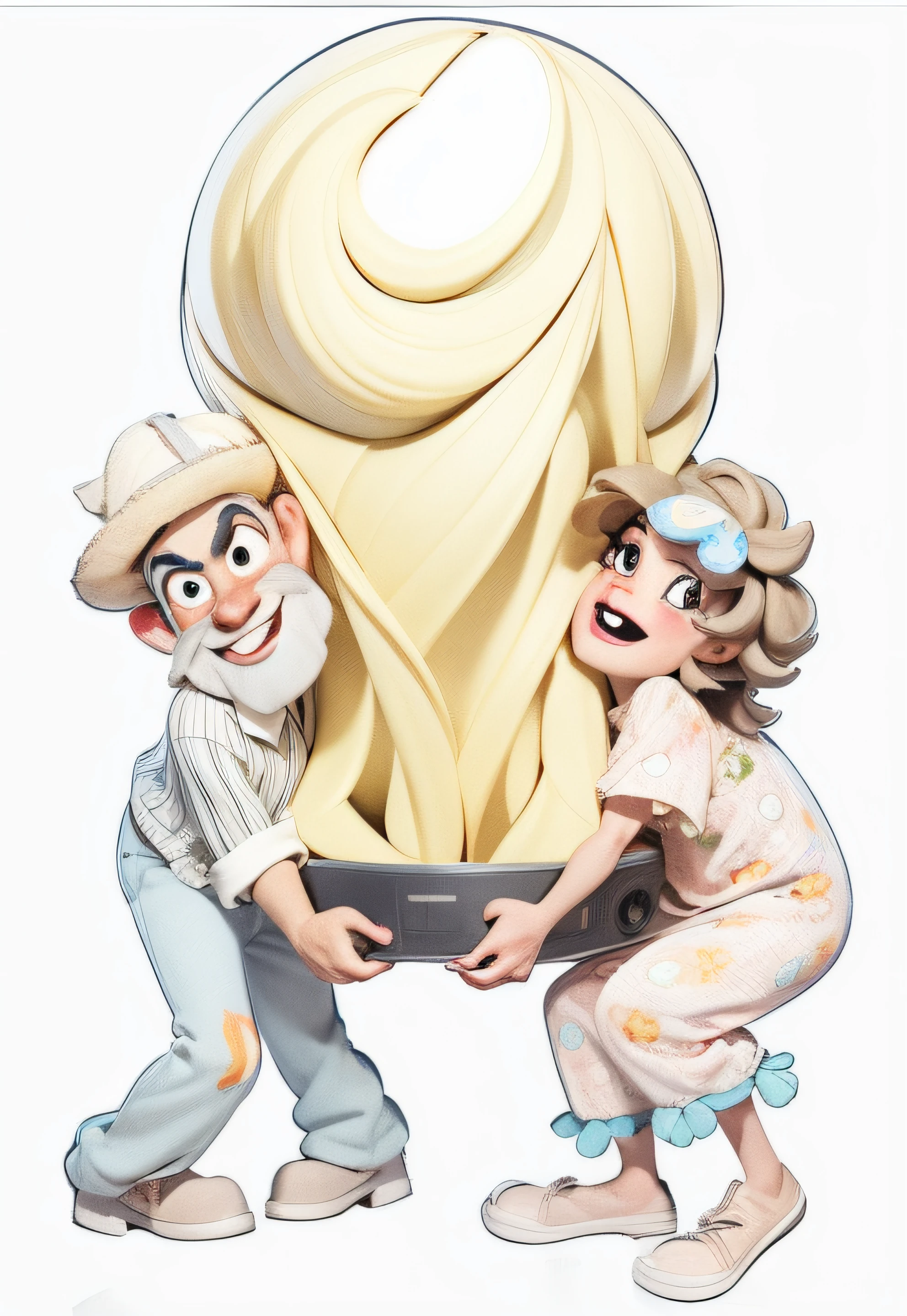 Cartoon, pixar, [[[whole body]]] Lord of approximately 65 years [[[gray hair]]], [[[Whitebeard]]]Afro descendant, [[[dark brunette]]], [[[straw hat on head]]], [[[sunglasses]]], masterpiece, best quality, 3d rending work, 3DMM style, close-up, portrait, 3D, realistic, upper body, radio studio background, looking away, light brown eyes, white beard, fleshy lips, [[striped shirt]]].