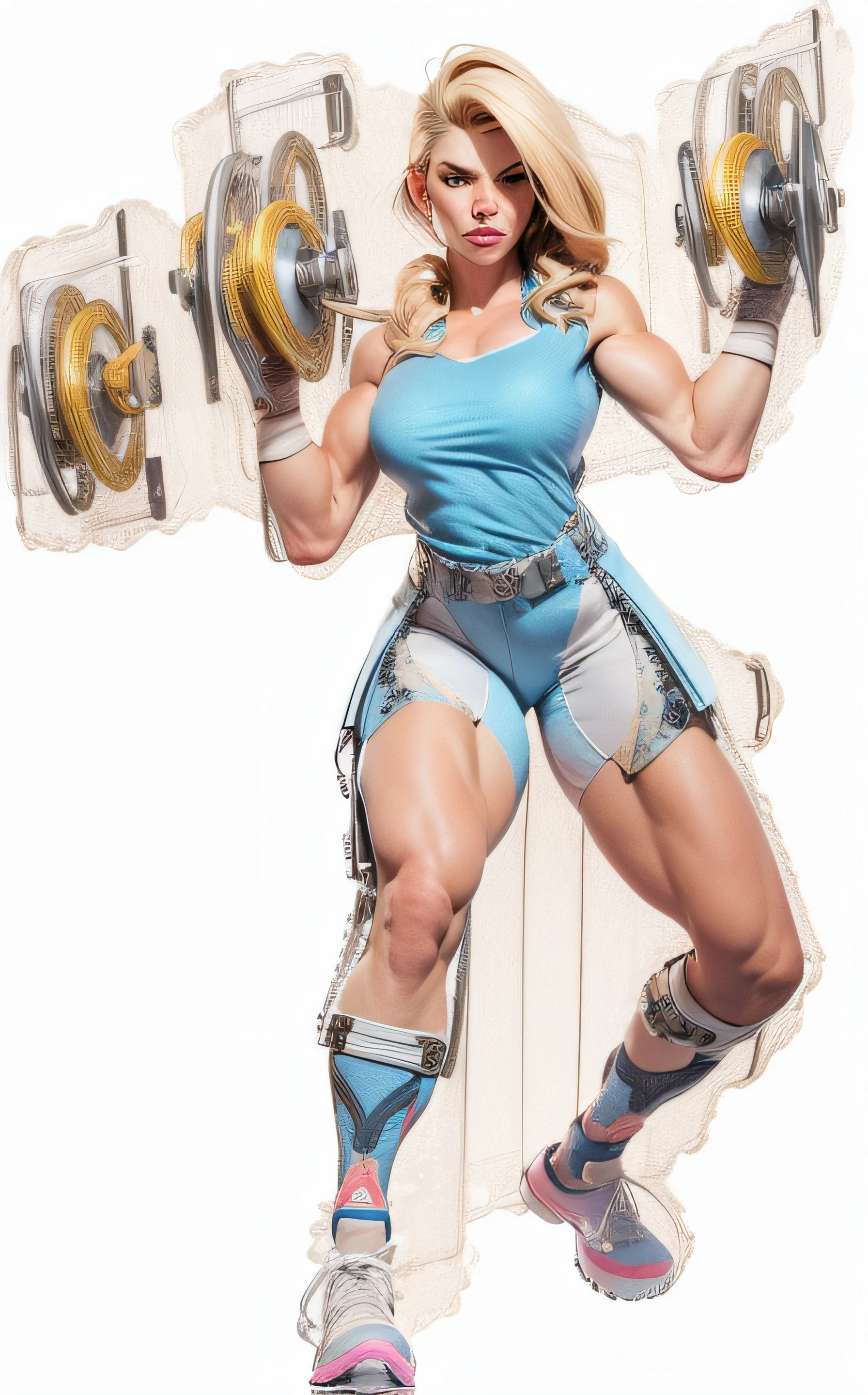 Heroine, futuristic blue outfit, 3D image, Full HD, 4K, ultra realistic, warrior, beautiful blonde, fitness body.