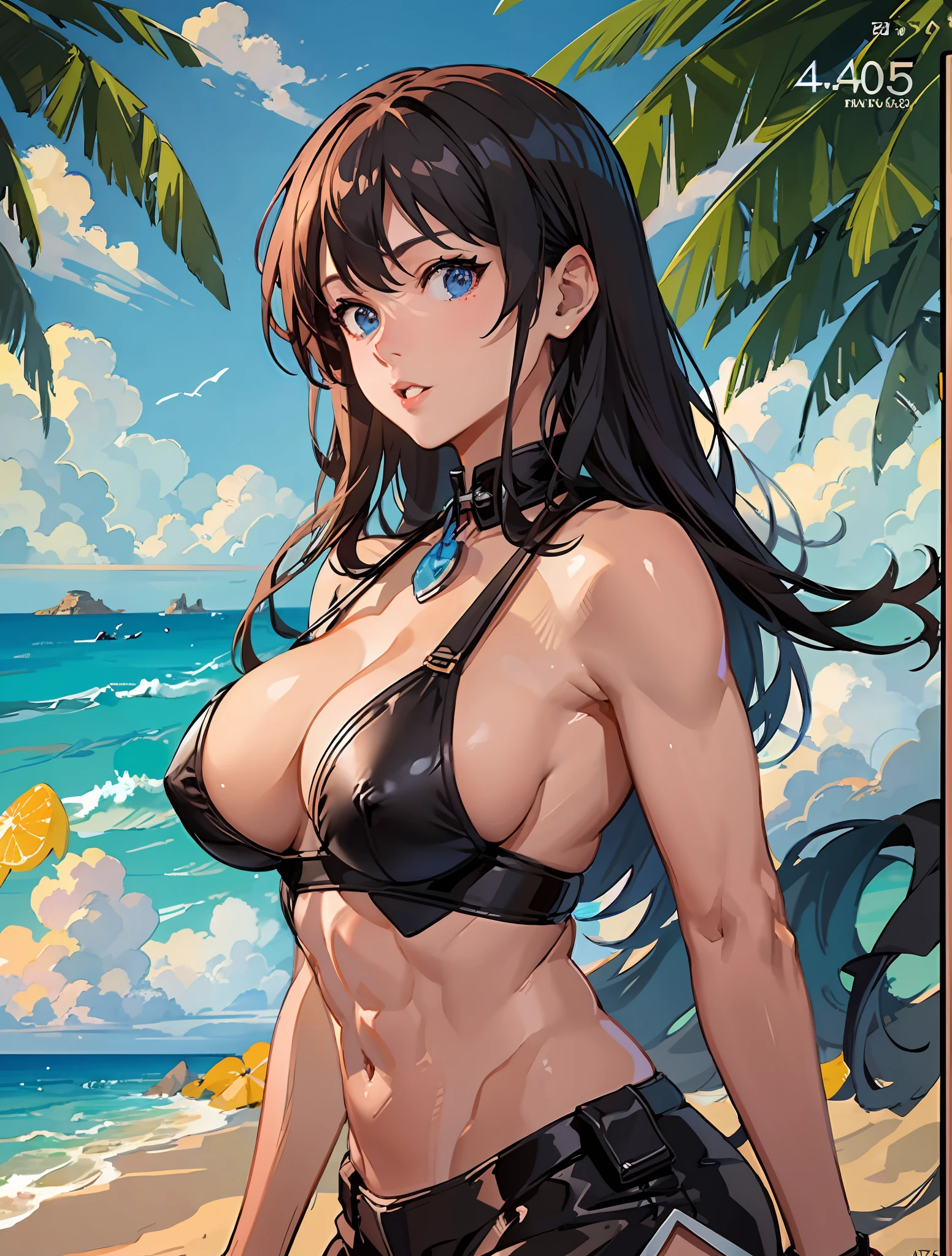 (masterpiece5.0), (tan 10.0), (abs: 5.0), (big breasts 3.0), upper body, underboob, micro bikini, muscular, long hair, realistic skin type, front-facing, anime girl standing on the beach, detailed digital anime art, seductive anime girl, highly detailed art germ, surreal schoolgirl, Ilyakfushinov. 4K, Smooth Anime CG Art, Ultra Realistic Woman, IG Model |artgerm, Photorealistic Anime Girl Rendering, Digital Anime Art