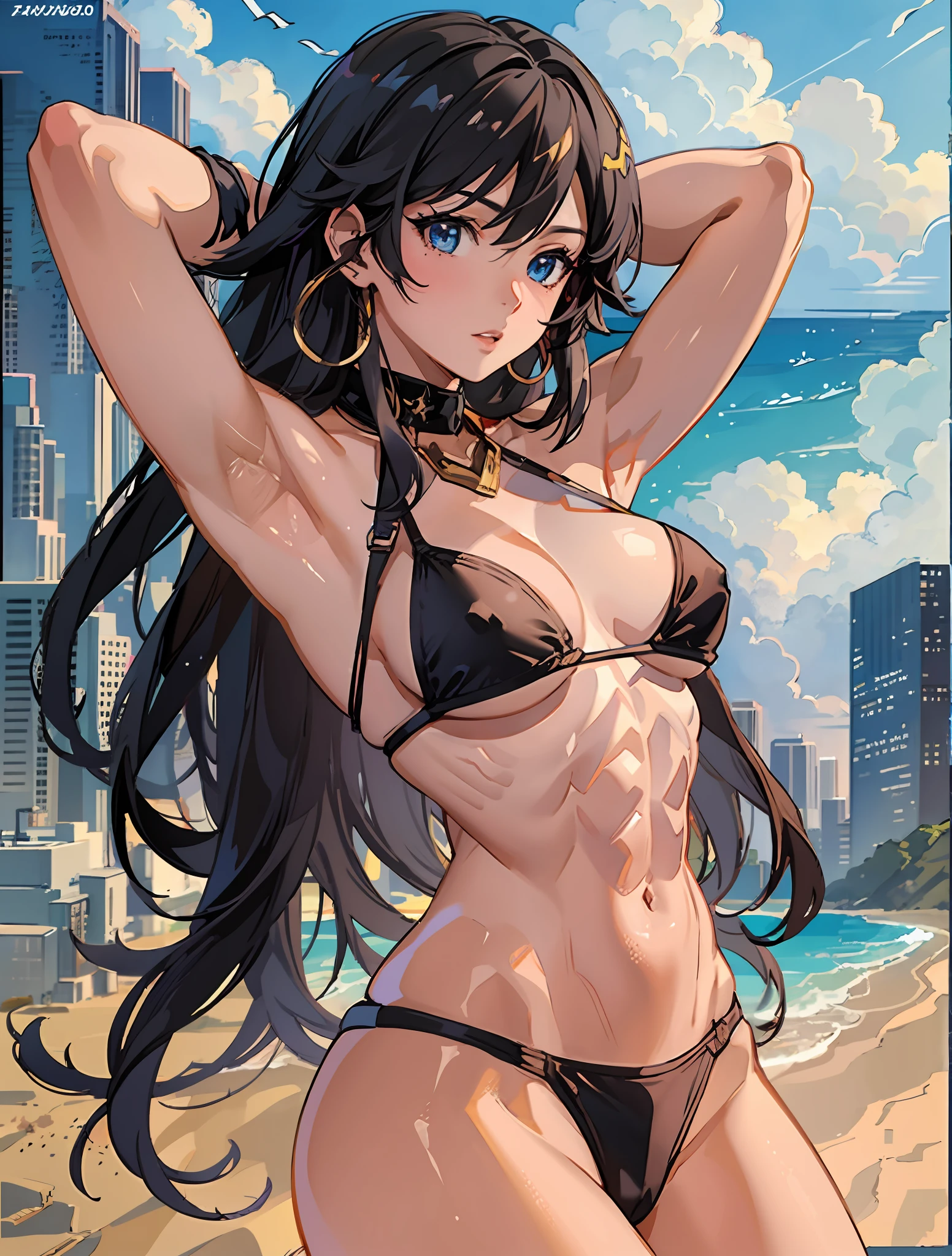 (masterpiece5.0), (tan 10.0), (abs: 5.0), (big breasts 3.0), upper body, underboob, micro bikini, muscular, long hair, realistic skin type, front-facing, anime girl standing on the beach, detailed digital anime art, seductive anime girl, highly detailed art germ, surreal schoolgirl, Ilyakfushinov. 4K, Smooth Anime CG Art, Ultra Realistic Woman, IG Model |artgerm, Photorealistic Anime Girl Rendering, Digital Anime Art