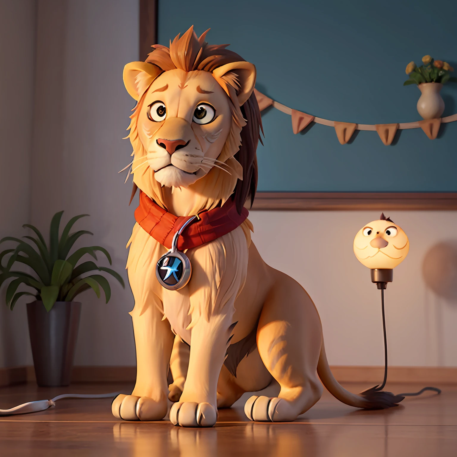 just the lion in Pixar style, Disney style, Pixar animation, character design, renderman, cozy lighting