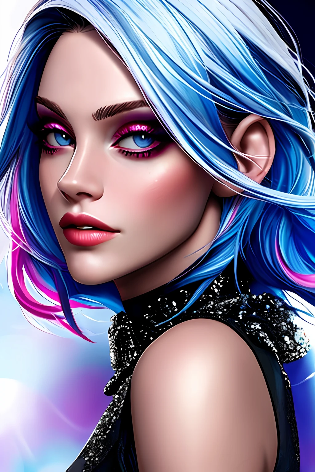 beautiful woman, [kristen stewart], ([bob], [cold shoulder dress]), realistic, colorful makeup, close up,