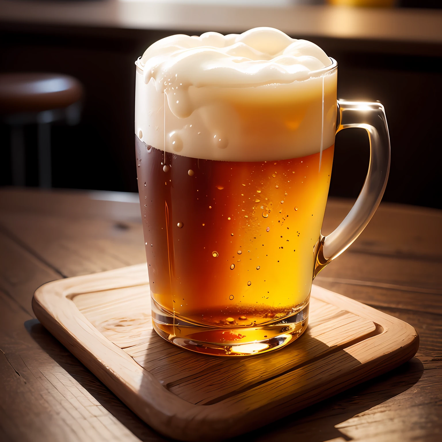 a glass of beer, cold beer, with real foam on the edge, a glass glass, style like tulip, like tulip full of beer, similar to beer advertisements, beer commercial, --auto