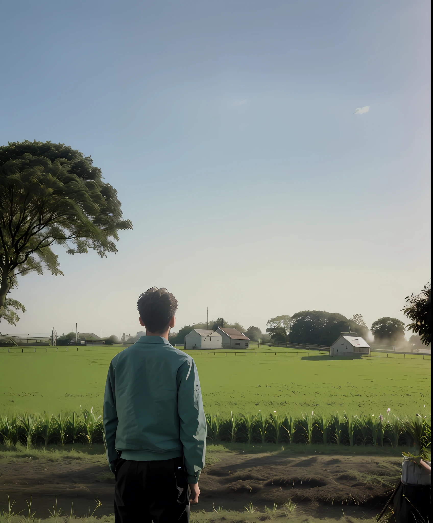 Teenage guy, farm, sunny weather