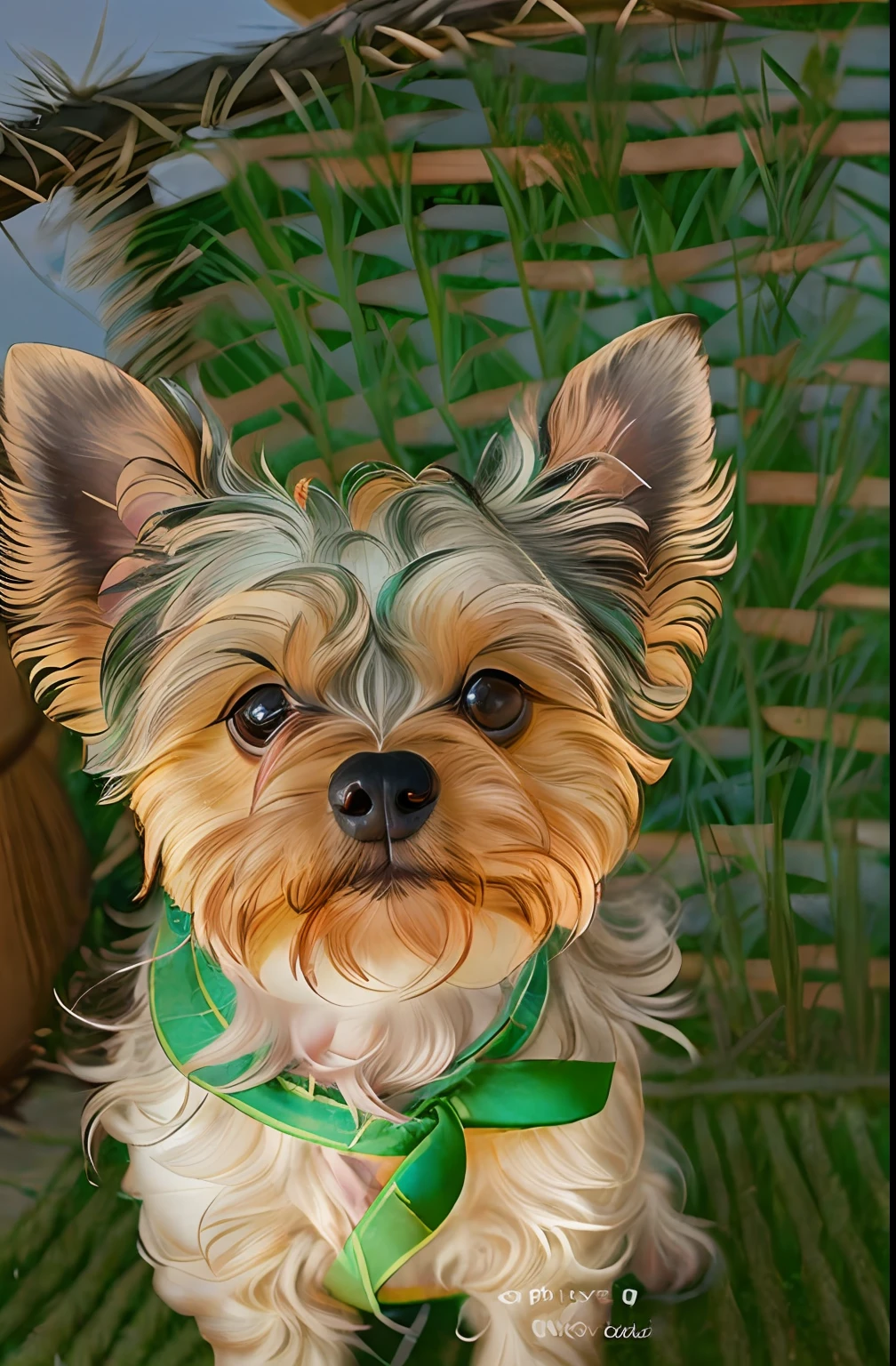 (Mulan), There is a small dog sitting Yorkshire Terrier, Bella, cute dog, beautiful dog head, beautiful girl, frontal portrait, small dog, closeup of an adorable, holding his Yorkshire Terrier, sloppy look, very beautiful face, beautiful features, cute furry needs your help, cute face!, years old, stern look, 2 , MulanWaifu, Mulan dress,  cinematic, high quality