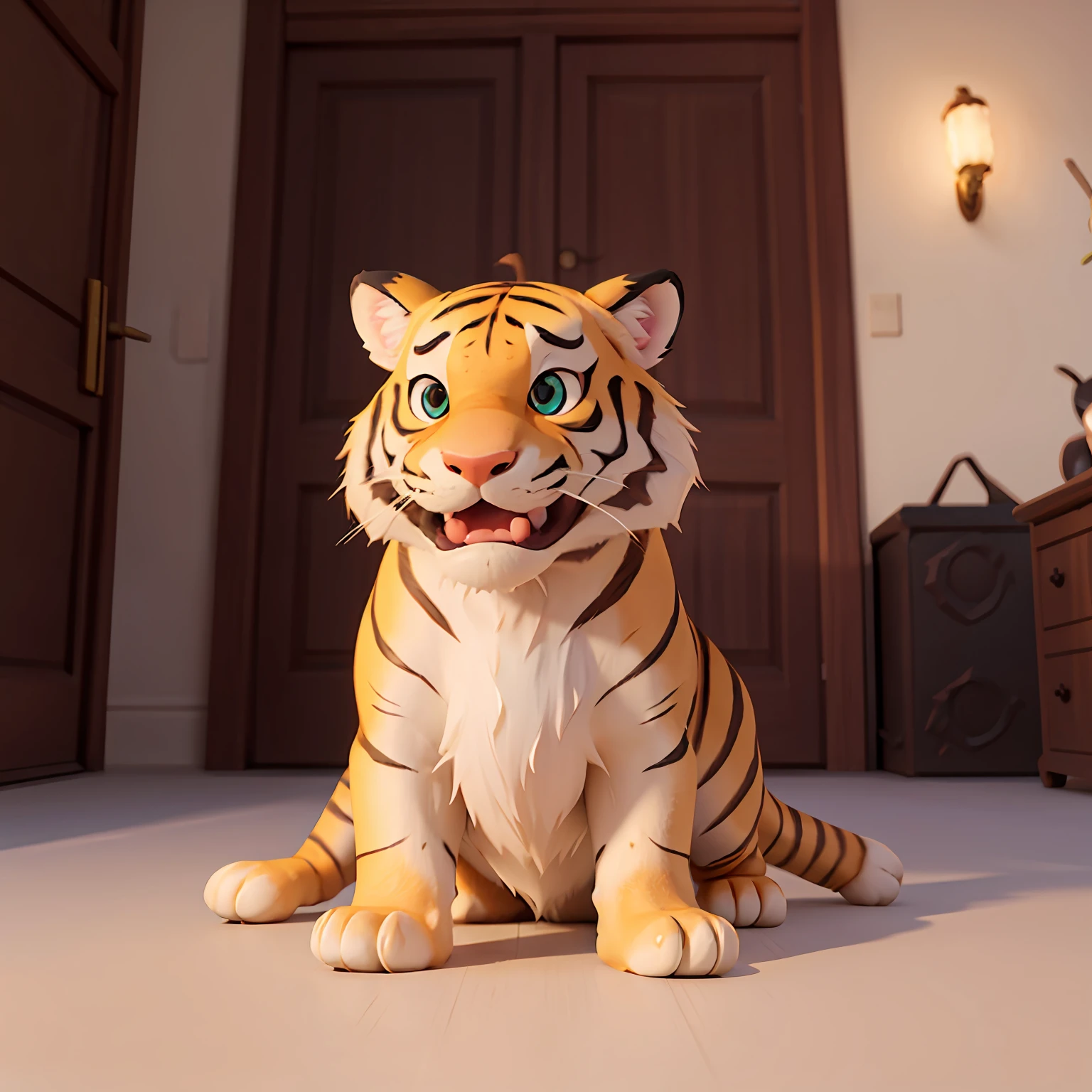 just the tiger in cartoon style, Disney style, pixar, renderman, cozy lighting