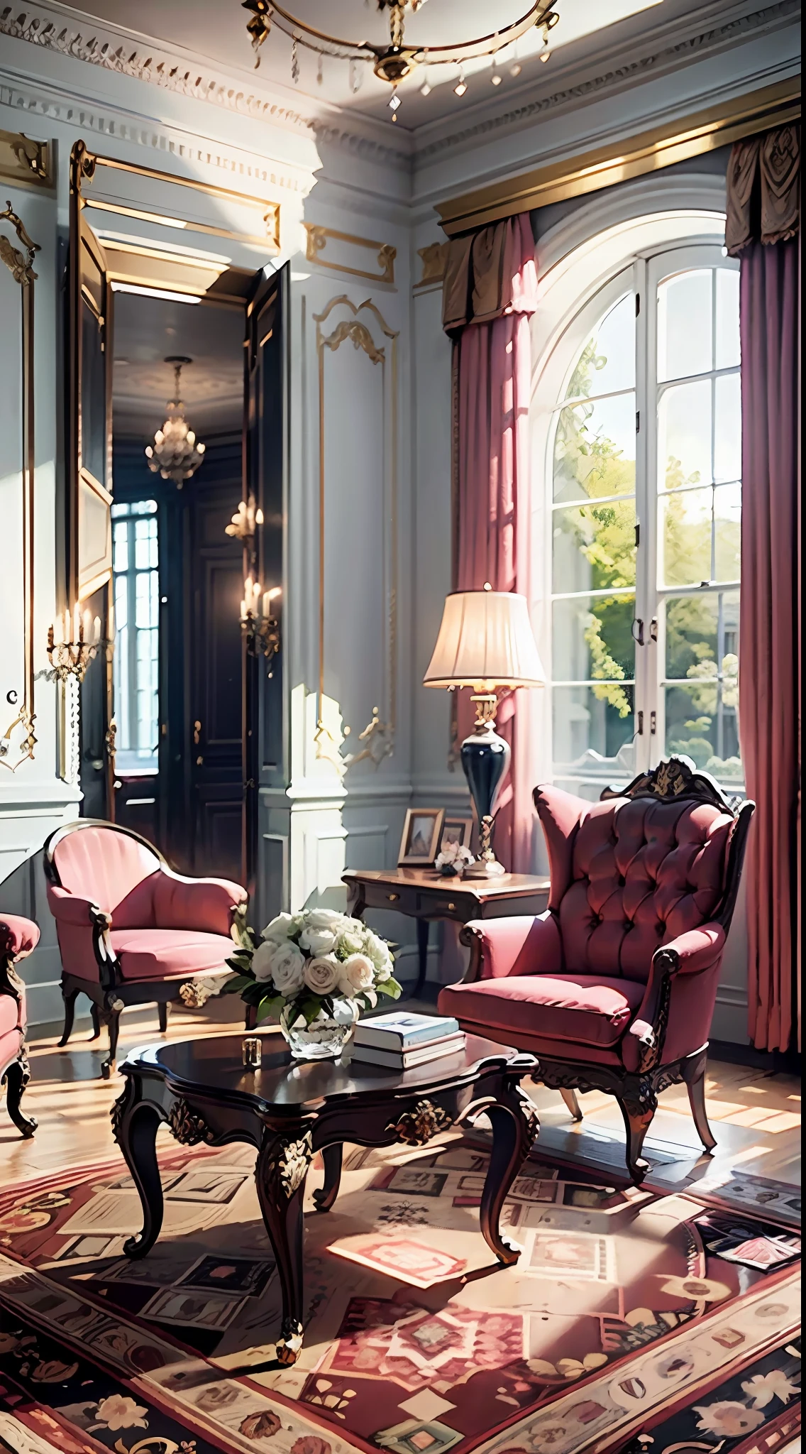 Queen of England in her bedroom, interior of Buckingham Palace in 1970s, high resolution, high details, ultra details, cinematic (photorealistic:1.4), 8k uhd, (hyper realistic), (photo realistic), (masterpiece), (best quality)