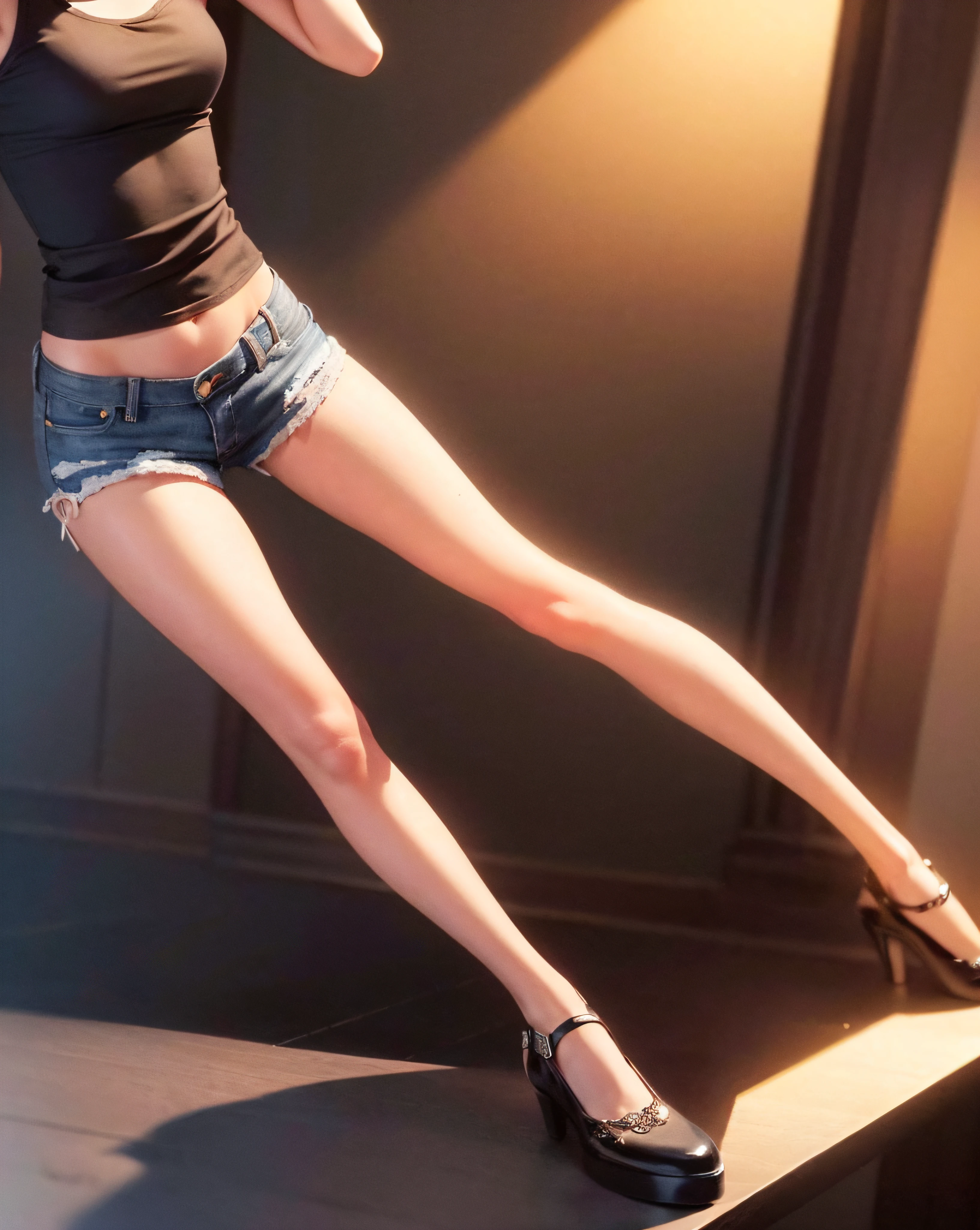 ((Medium, Tomboy, Small Head)), (Perfect Body: 1.1), (Short Wavy Hair: 1.2), Reddish Brown, Collar, Full Body Shot, Crowded City, Black Tank Top, Jeans Jacket, (Shorts), (Very Elaborate CG 8K Wallpaper), (Very Delicate and Beautiful), (Masterpiece), (Best Quality): 1.0), (Ultra High Definition: 1.0), Beautiful Lighting, Perfect Lightning, Realistic Shadows, High Definition, Detailed Skin, Ultra Detailed ((Colorful)), Naked