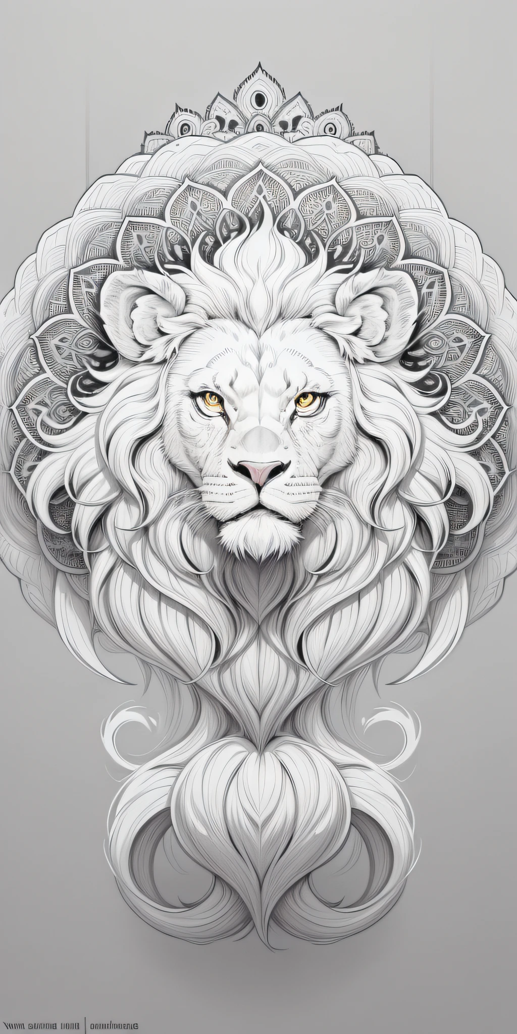 monocrome, coloring page for adults,vectoring, mandala, lion image (insert animal type), white background, clean line art, fine line art