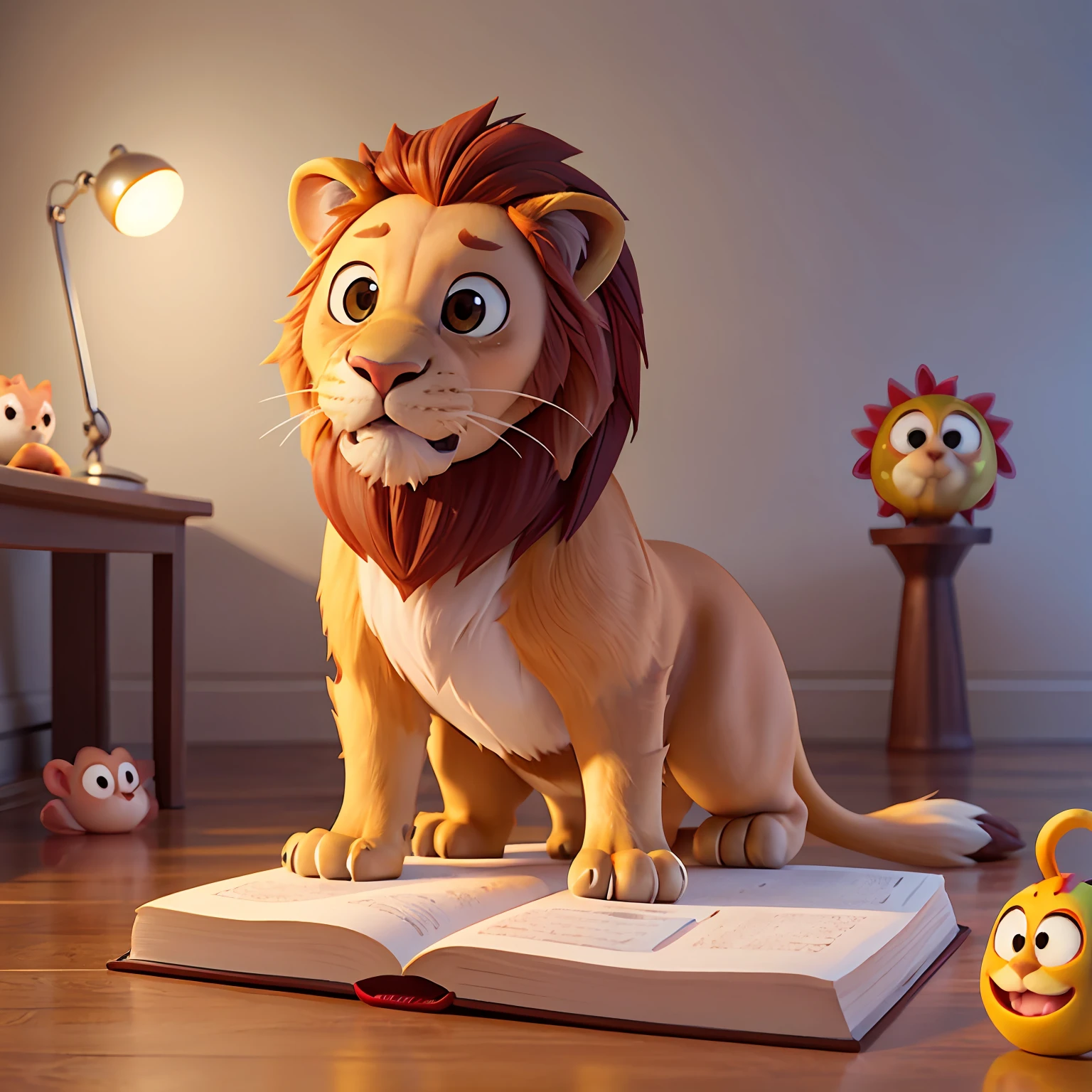 lovely cute LION in Pixar style, Disney style, Pixar animation, character design, renderman, cozy lighting